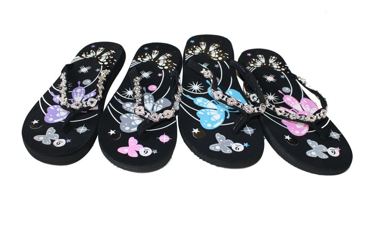 Women's Flat Sandals - Butterfly Print Flip Flops with Decorated Straps | Comfortable Beach Thong Sandals for Summer Vacation, Poolside Lounging & Casual Outings