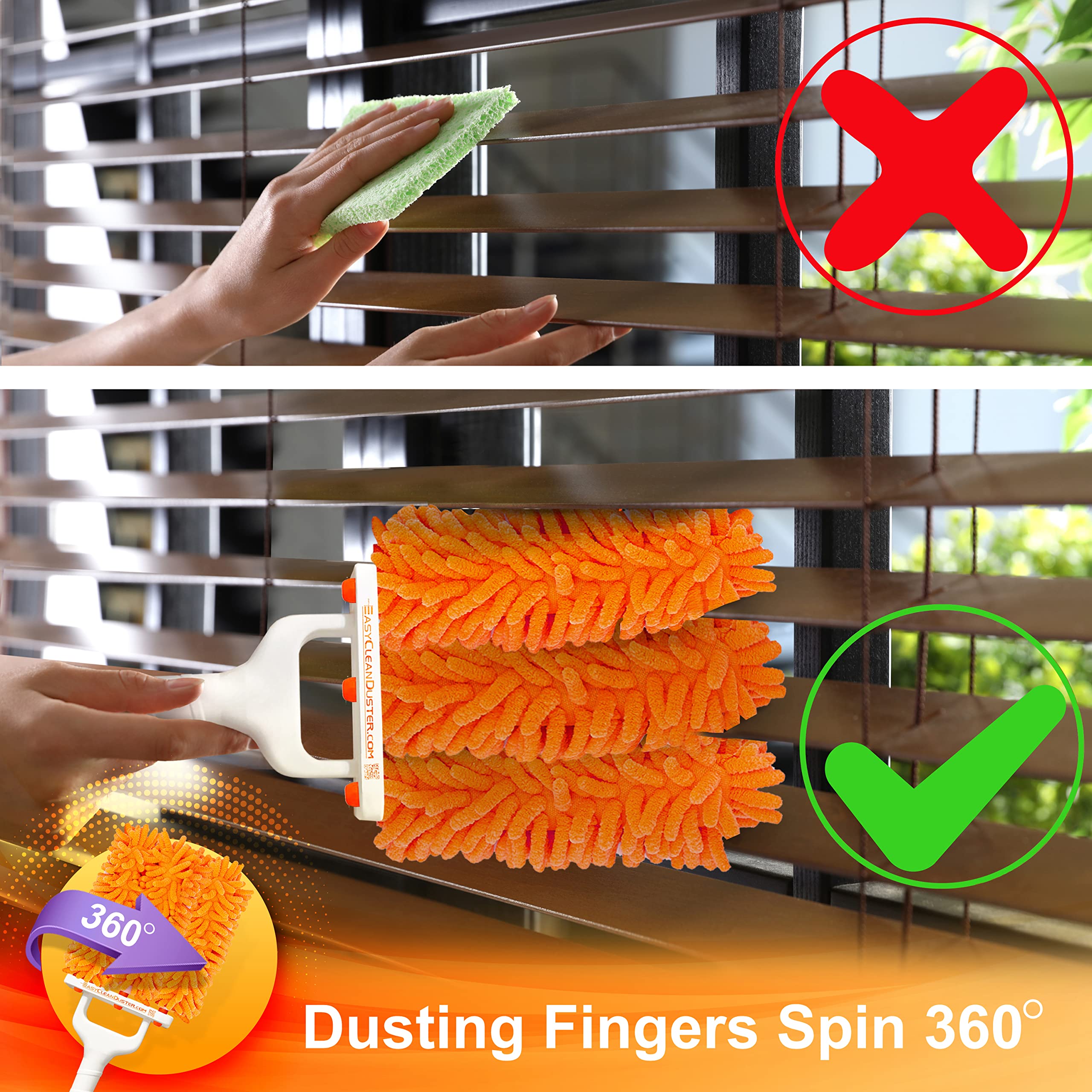 Premium Microfiber Duster for Blinds & Baseboards - Multi-Surface Cleaning Tool with Extendable Handle - Dust & Allergen Removal for Windows, Ceiling Fans & Hard-to-Reach Areas - Perfect for Home, Office & Car Cleaning