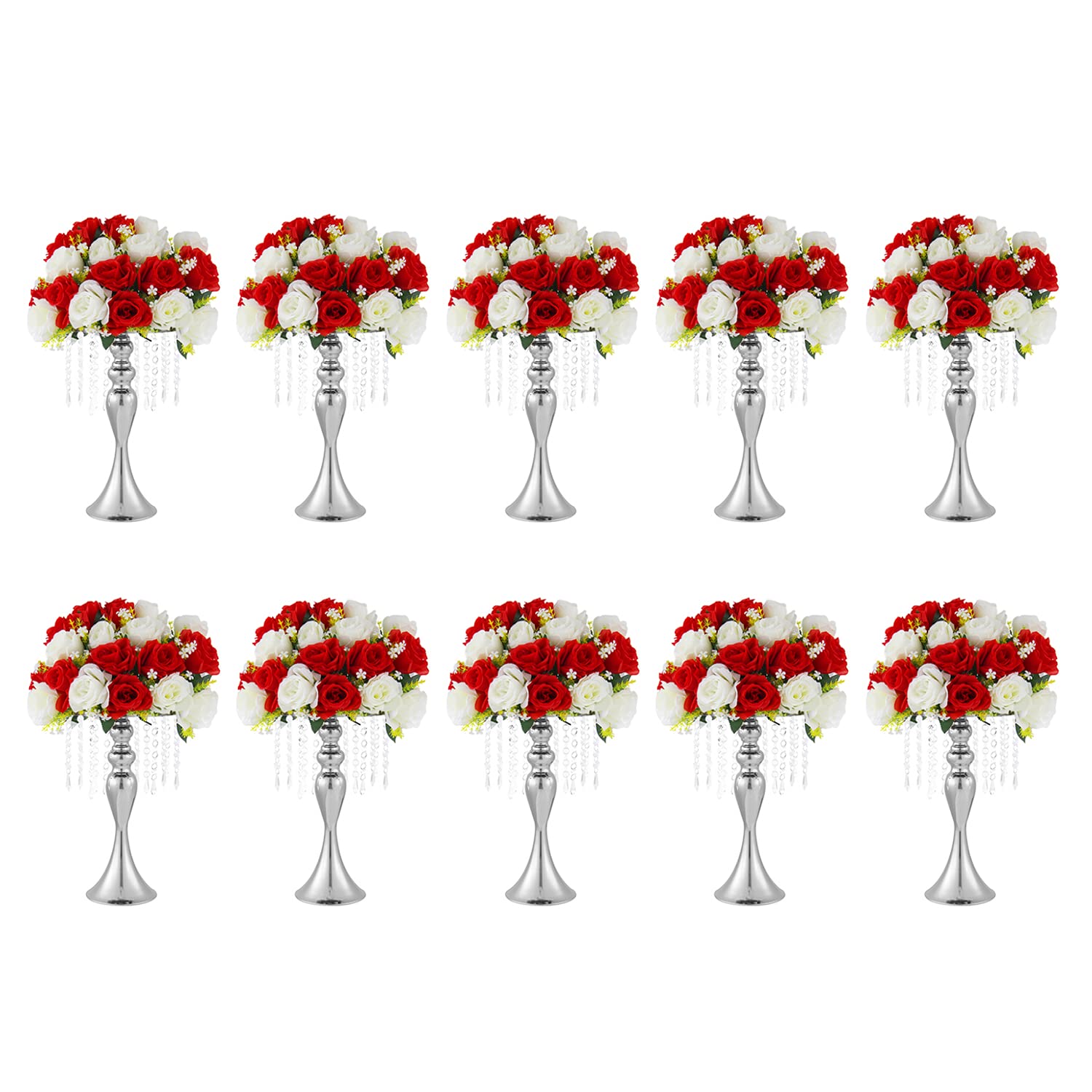 ECOM KING 10-Piece Silver Metal Wedding Flower Stand Set - Elegant Table Centerpiece for Weddings, Anniversaries & Home Decor | Perfect for Reception Tables, Dining Room Decor & Special Event Arrangements