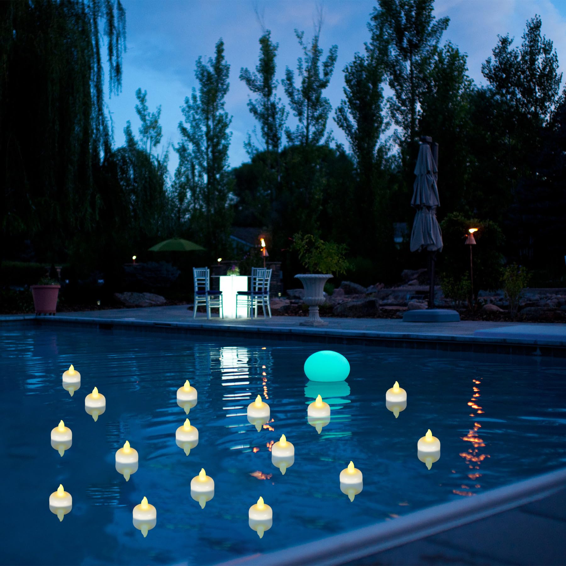 48 Pack Waterproof LED Floating Tea Lights - Flameless Flickering Battery Operated Candles for Wedding Centerpieces, Halloween Decor, Vase Fillers, Pool & Bath Relaxation (White)