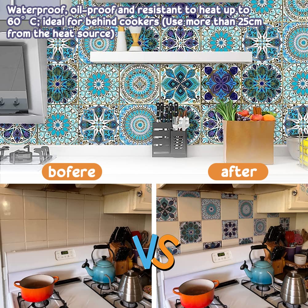 20 Pcs Moroccan Style Tile Stickers 15x15cm - Waterproof Peel and Stick Wall Decals for Kitchen, Bathroom, Bedroom, Stairs - Easy DIY Home Decor & Renovation Solution