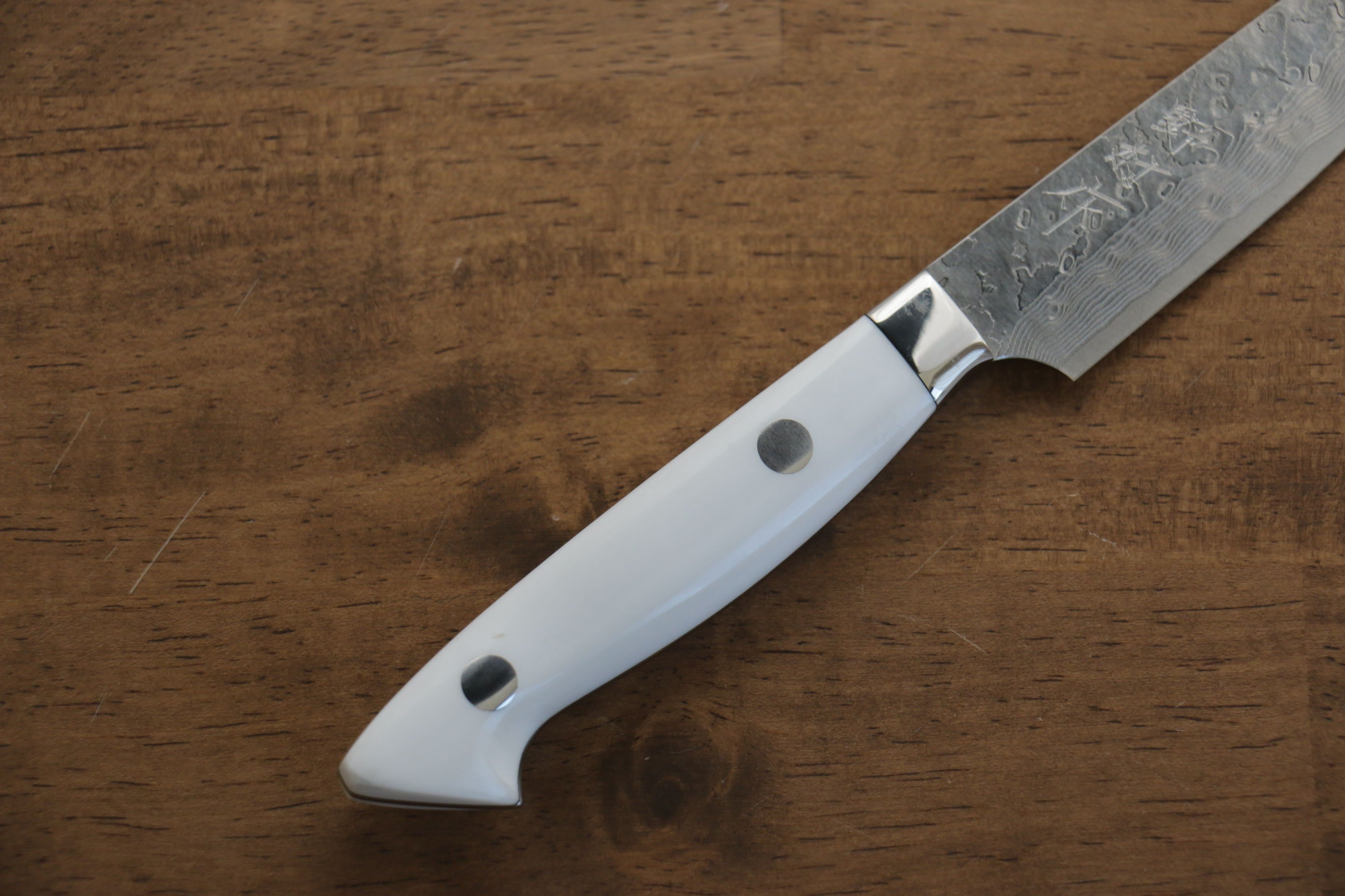 VG10 Damascus Petty Utility Knife 100mm - Japanese White Stone Handle - Perfect for Slicing, Peeling & Precision Kitchen Tasks
