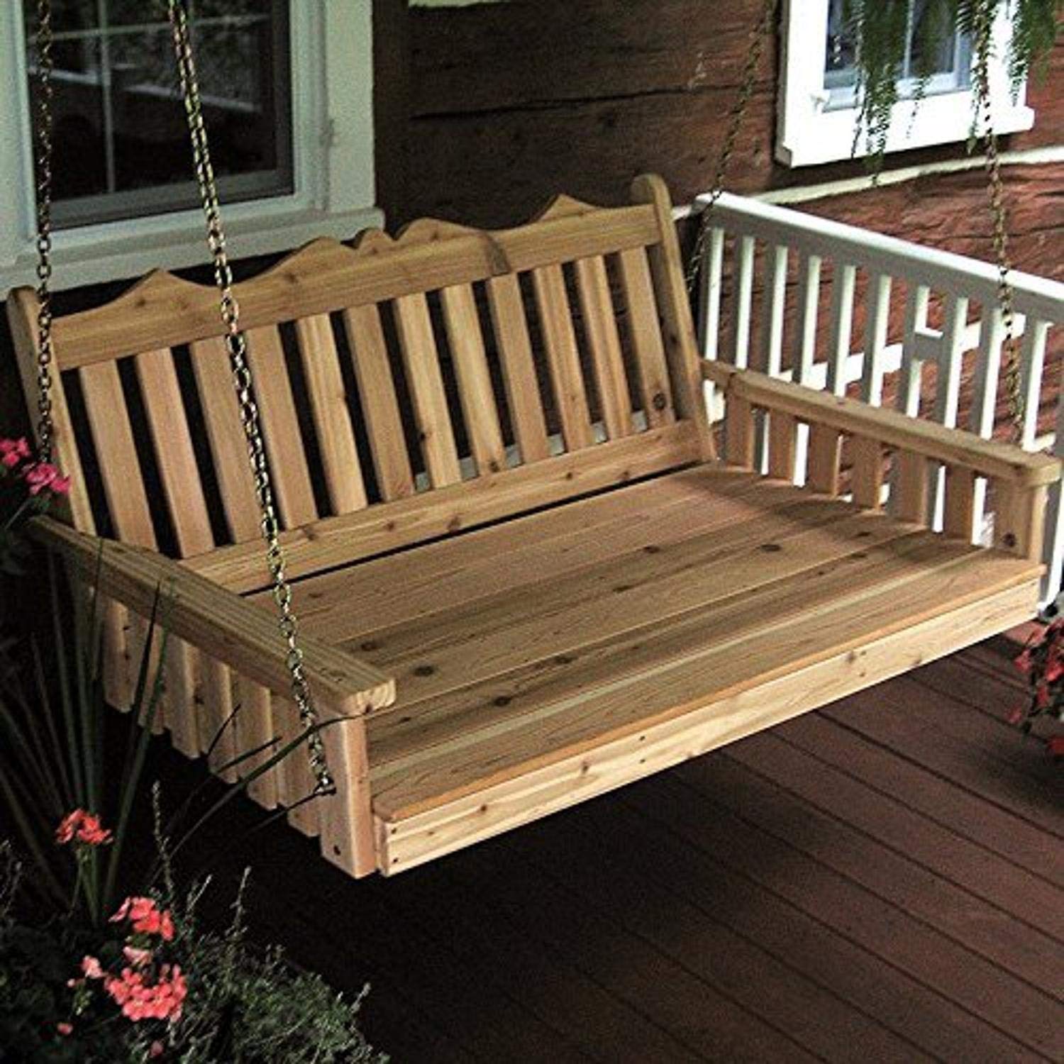 Royal English Garden Swing Bed - Cedar Stain Outdoor Patio Furniture for Relaxing in Garden, Porch, or Backyard