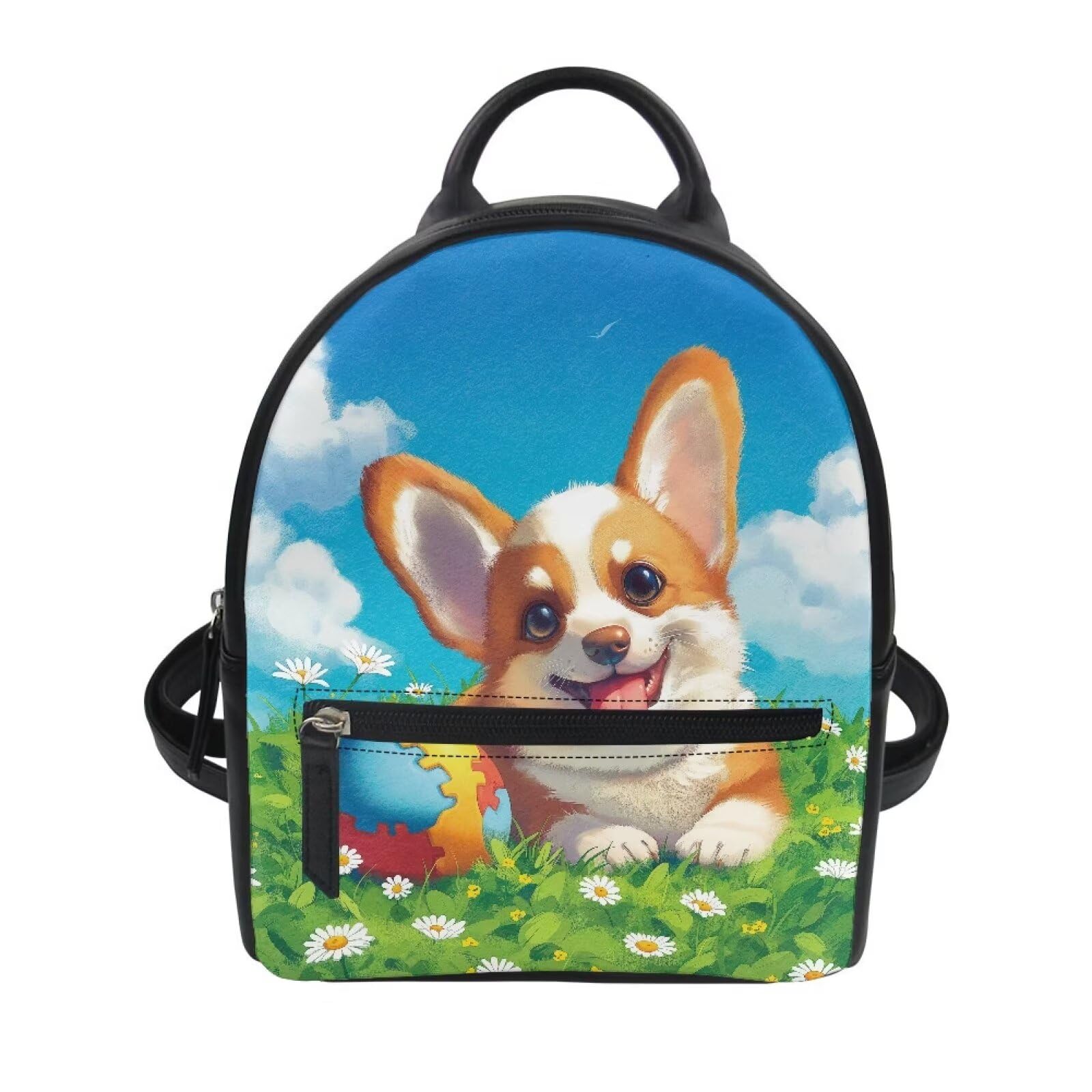 Cute Corgi Dog Women's Backpack Purse - Fashion PU Leather Shoulder Bag for Casual, Travel & School - Daypack for Teen Girls, Ladies & Kids - Perfect for Shopping, Work & Daily Use