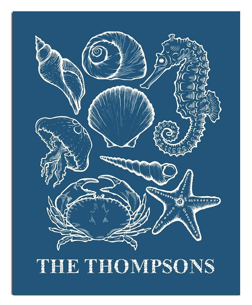 Seashell Home Paper Art Print - Personalized Coastal Wall Decor for Beach House, Wedding & Housewarming Gifts | Rustic Home Accents for Living Room, Bedroom & Office