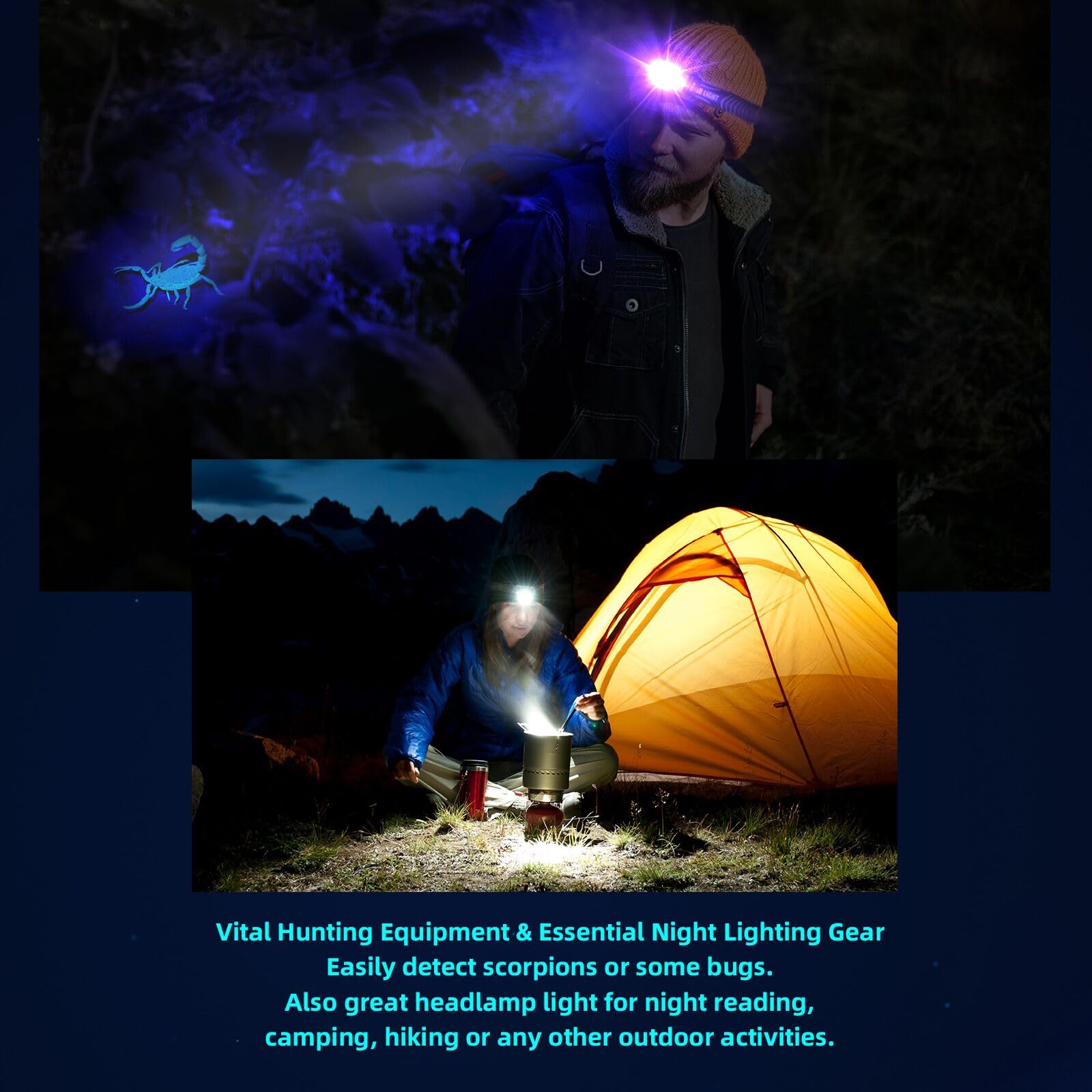 COSOOS 2 Mini UV Headlamp - Rechargeable 395nm Blacklight for Pet Urine, Bed Bugs & Scorpions Detection