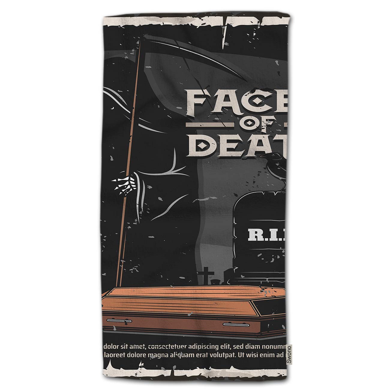 Swono Premium Funeral Hand Towel - Gothic Coffin & Man in Black Design - Soft Polyester Bath Towel for Home, Bathroom, Kitchen, Gym, Spa & Hotel (30x15 Inches) - Perfect for Halloween Decor, Gothic Themed Parties & Dark Aesthetic Spaces