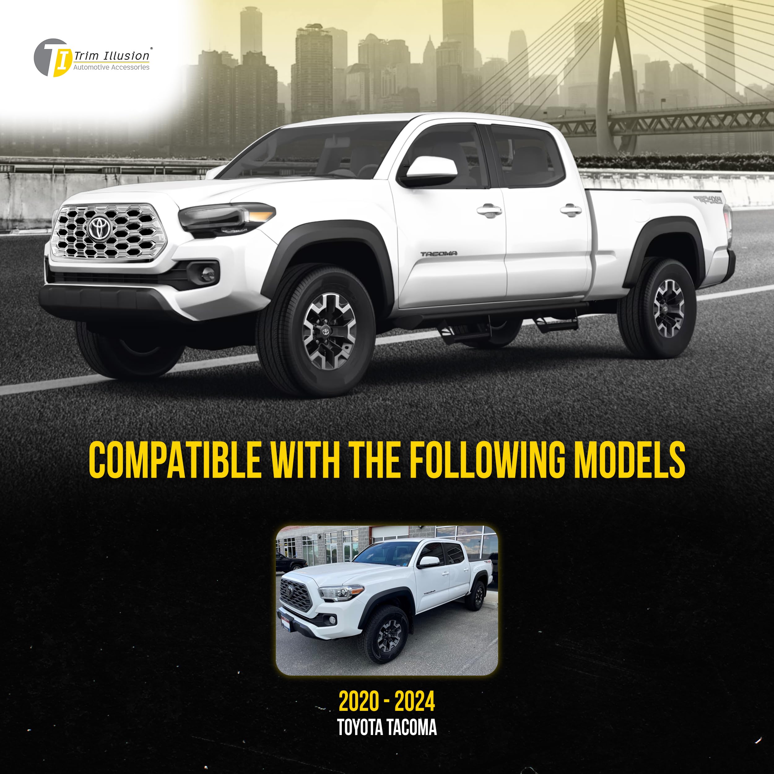 2020-2023 Toyota Tacoma TRD Sport/Off-Road Chrome Front Grille Overlay with Heavy-Duty 3M Adhesive Tape | Easy No-Tools Installation | US Patented Auto Accessory | Perfect for Off-Roading & Truck Customization