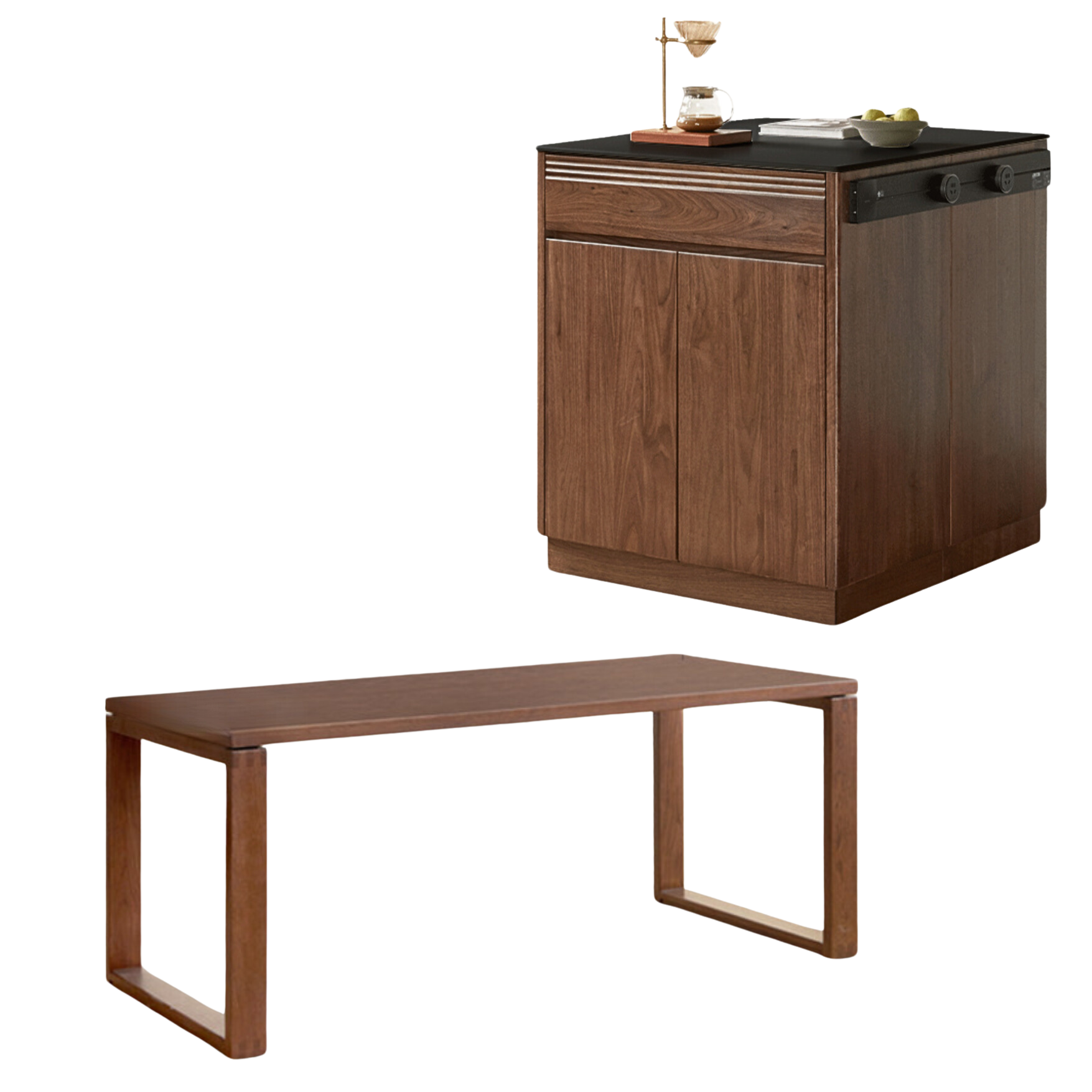 Luxury Black Walnut and Oak Solid Wood Sideboard - Elegant Kitchen Island Buffet for Dining Room & Home Decor