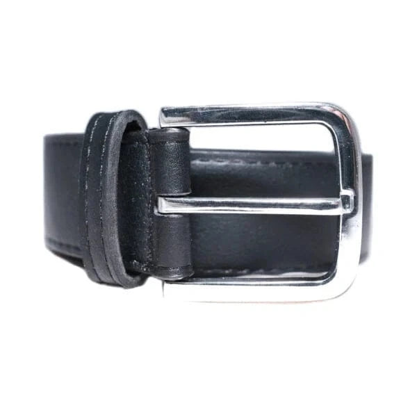 Bo Silver Buckle Vegan Leather Belt for Men & Women - Stylish Black Casual & Dress Waistband - Perfect for Office, Travel & Everyday Wear