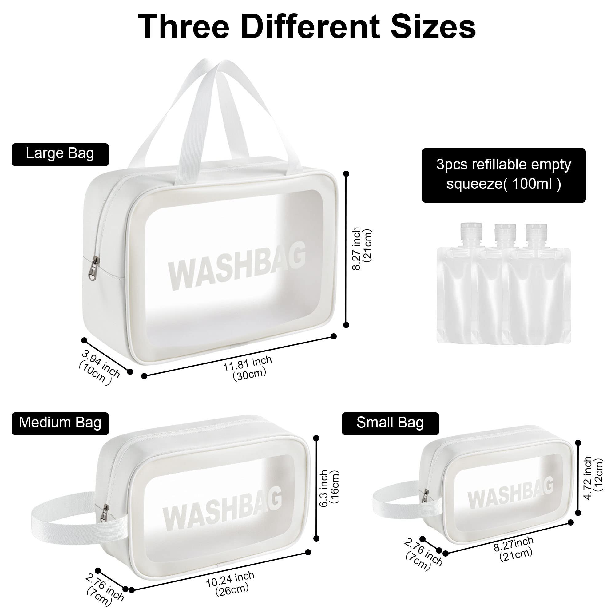 Waterproof Translucent Toiletry Bag Set for Women - 3-Piece Travel Cosmetic & Makeup Organizer for Bathroom, Gym, and On-the-Go Essentials (White) | Perfect for Air Travel, Weekend Getaways & Daily Use