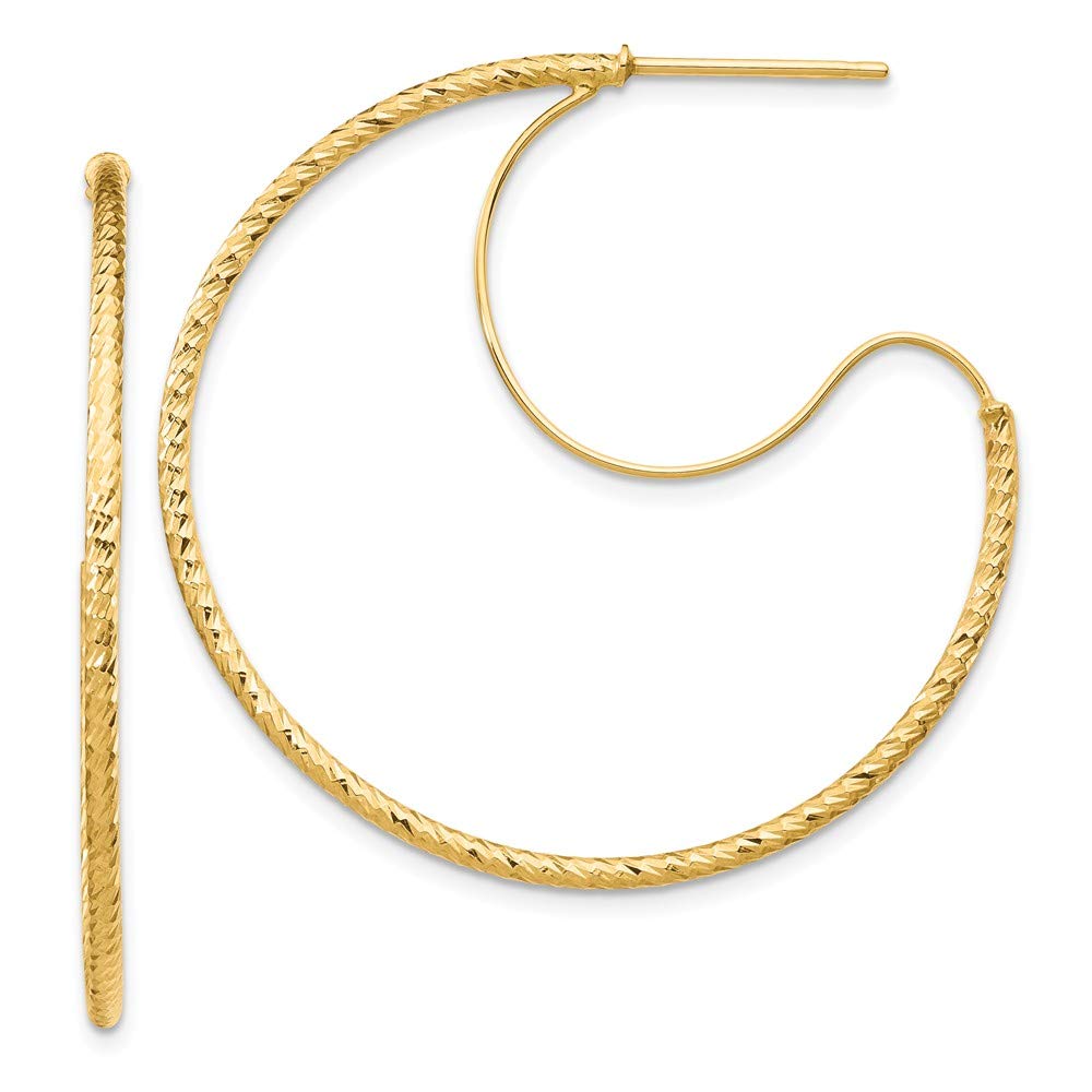 14K Yellow Gold 1.5X35mm Diamond Cut Polished Wire Hoop Earrings for Women - Elegant Dangle Earrings for Everyday Wear, Party & Special Occasions