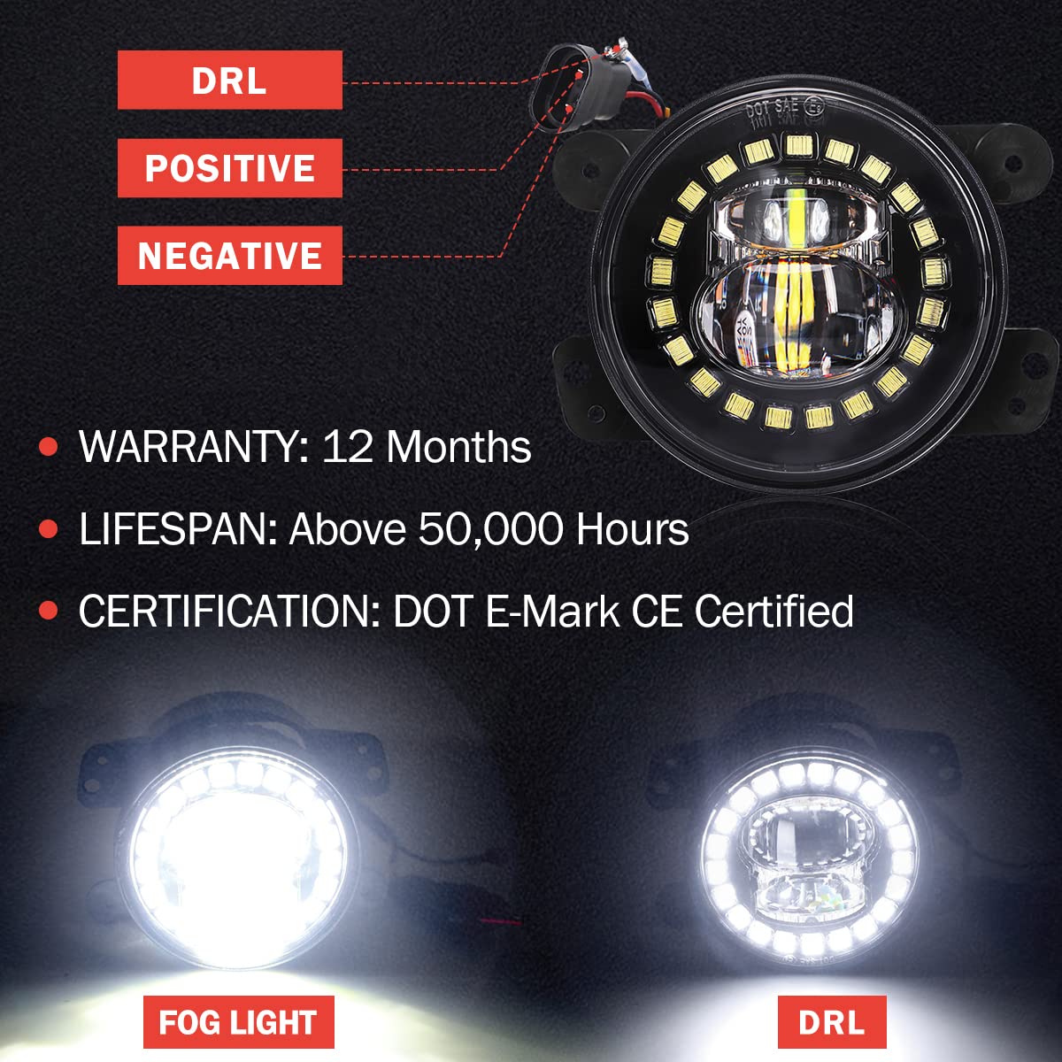 AUDEXEN JK LED Tail Lights with 4 Inch Fog Lights - Compatible with Jeep Wrangler JK 2007-2018 - Waterproof Off-Road Lighting for Night Driving & Adventure