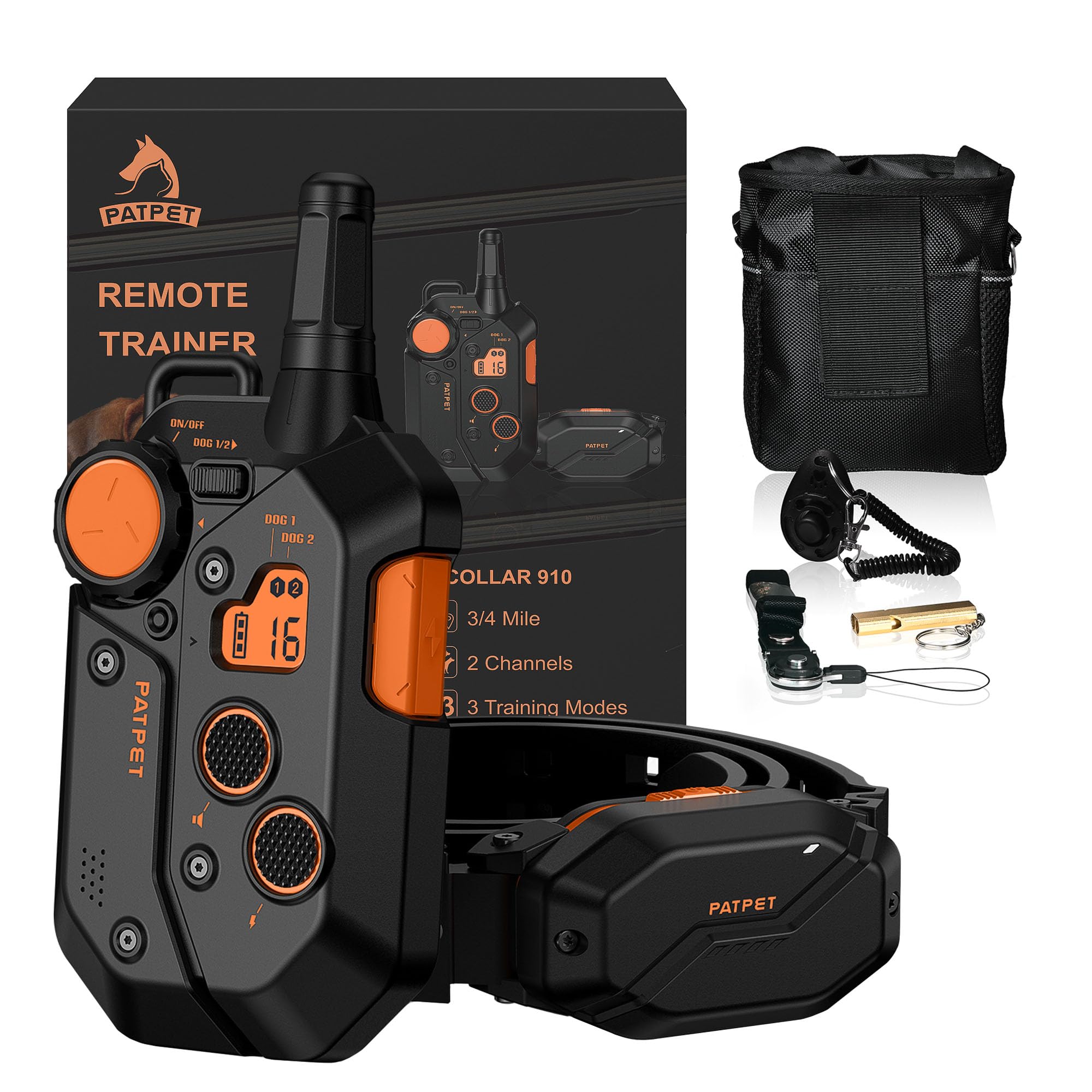 3/4 Mile Range Dog Shock E Collar with Remote - Rechargeable Training Collar for Small to Large Dogs (15-150 lbs) - Perfect for Obedience Training, Bark Control & Outdoor Adventures