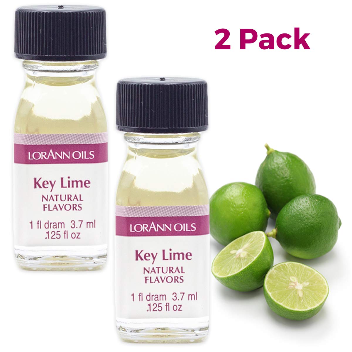 LorAnn Oils Super Strength Flavoring - Natural Key Lime Flavor for Candy Making, Baking, Hard Candy & DIY Treats - 4X Stronger Than Extracts - Pack of 2 (0.125 fl oz) - Perfect for Homemade Desserts, Lip Balms & Beverages