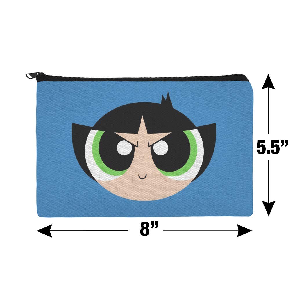 Powerpuff Girls Buttercup Cosmetic Bag - Blue Cartoon Pattern Makeup Organizer Pouch with Zipper for Travel, Gym & Daily Use - One Size