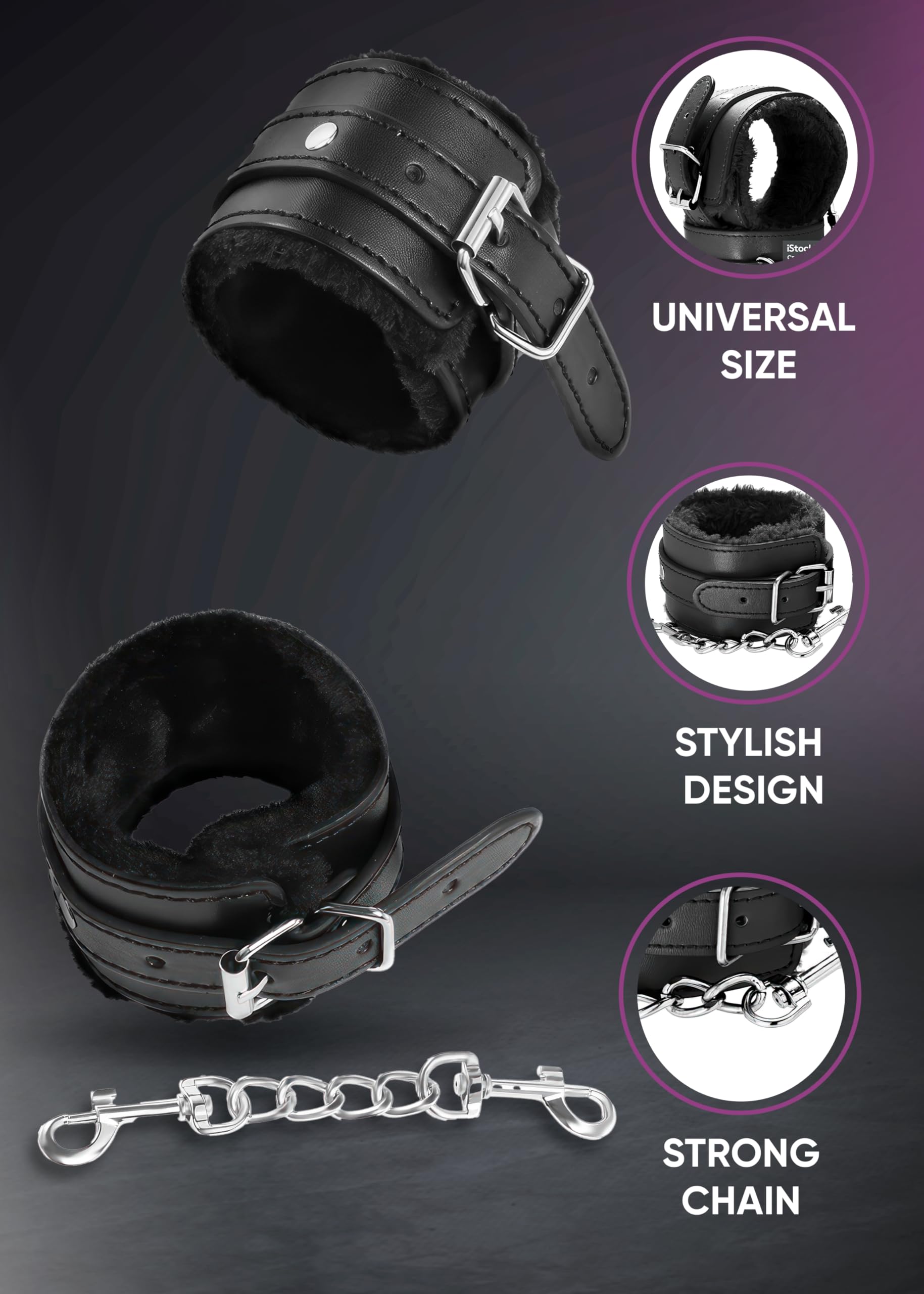 Soft Fluffy Handcuffs with Connecting Chain - Adjustable BDSM Restraints for Couples Play, Roleplay & Sensual Bondage (Pink) - Perfect for Bedroom Fun, Spicing Up Relationships & Adult Fantasy Games