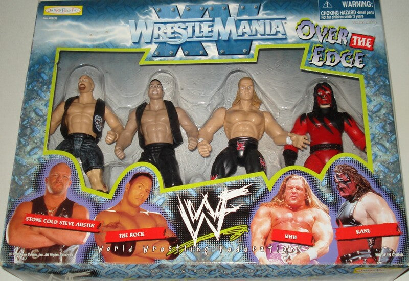 1999 WWF Jakks Pacific WrestleMania XV Over the Edge Box Set - Stone Cold Steve Austin, The Rock, Triple H & Kane Action Figures [Collector's Edition] - Perfect for Wrestling Fans, Display & Nostalgic Gift Giving
