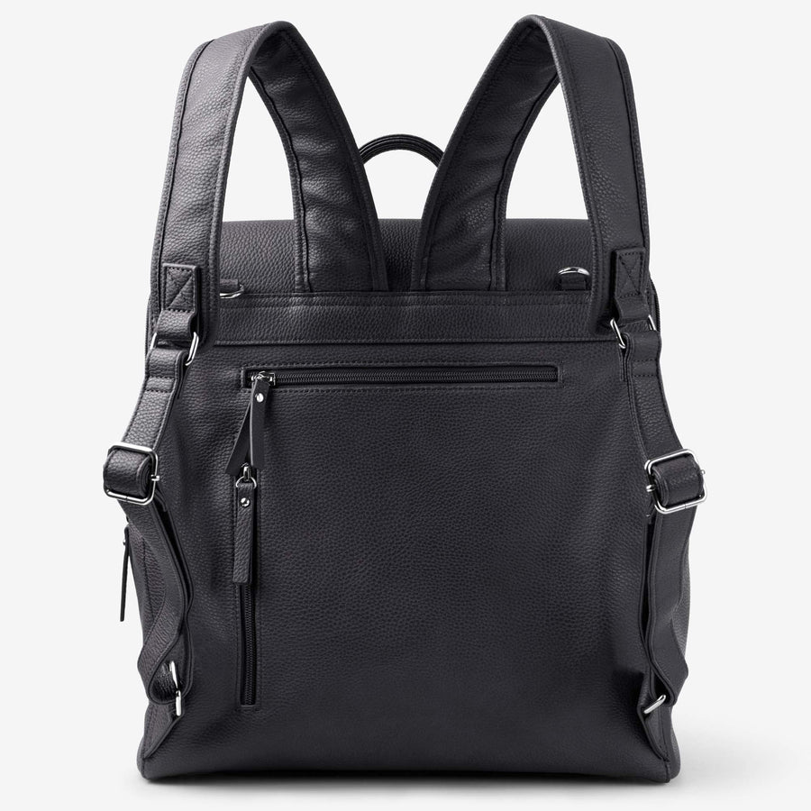 Vanchi Vegan Leather Emmy Backpack Diaper Bag - Stylish & Spacious Black Baby Bag for Moms - Perfect for Travel, Shopping & Daily Use