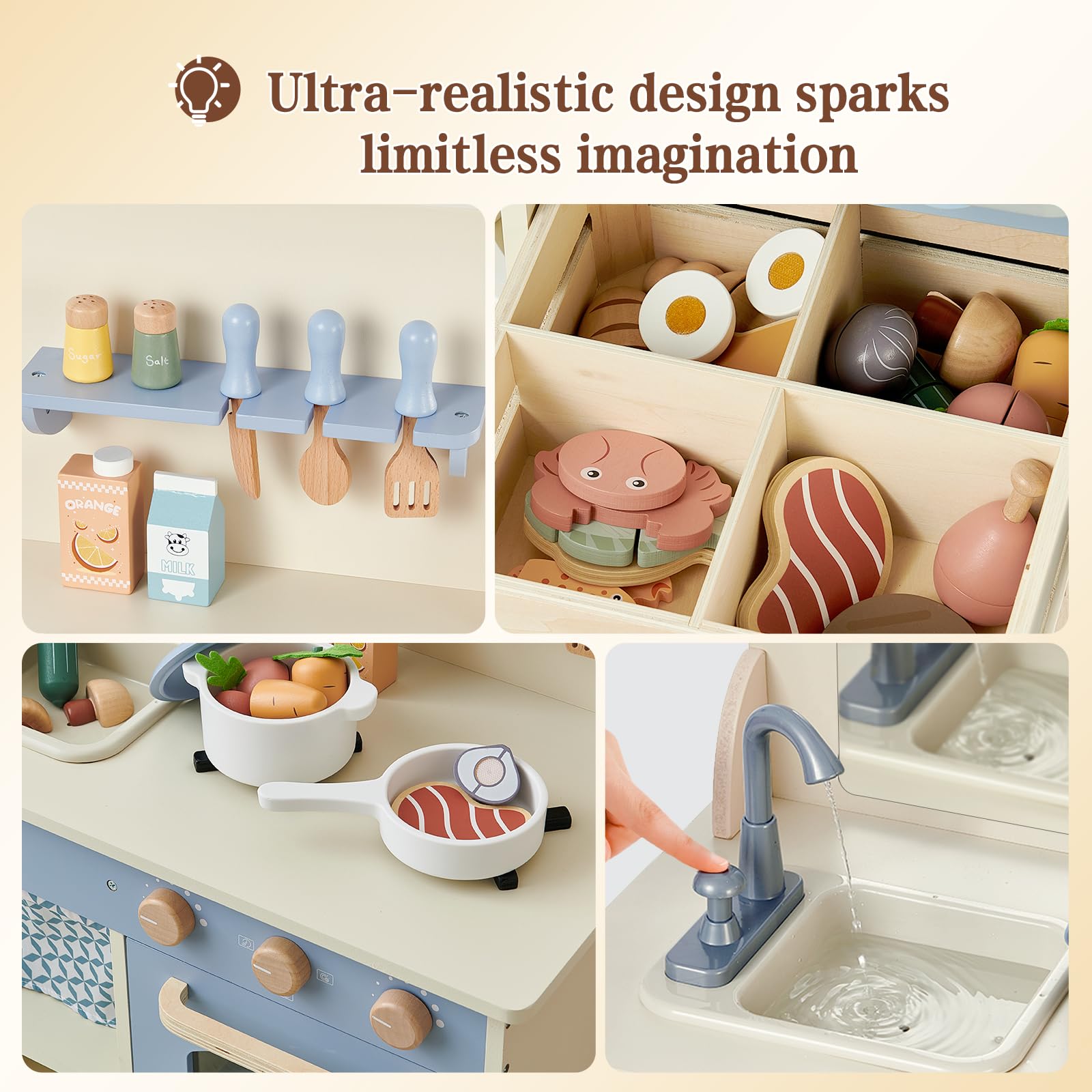 **Wooden Play Kitchen Set for Kids - 32Pcs Pretend Play Food & Accessories, Stove & Sink - Educational Toy for Toddlers Ages 3+ - Perfect for Role Play, Birthday Gifts & Preschool Learning**