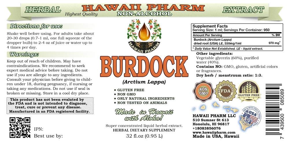 Organic Burdock Root Liquid Extract (Arctium Lappa) - Alcohol-Free, Glycerite Herbal Supplement - 2x32 oz Unfiltered - Natural Detox & Skin Health Support - Perfect for Herbal Teas, Tinctures & Wellness Routines