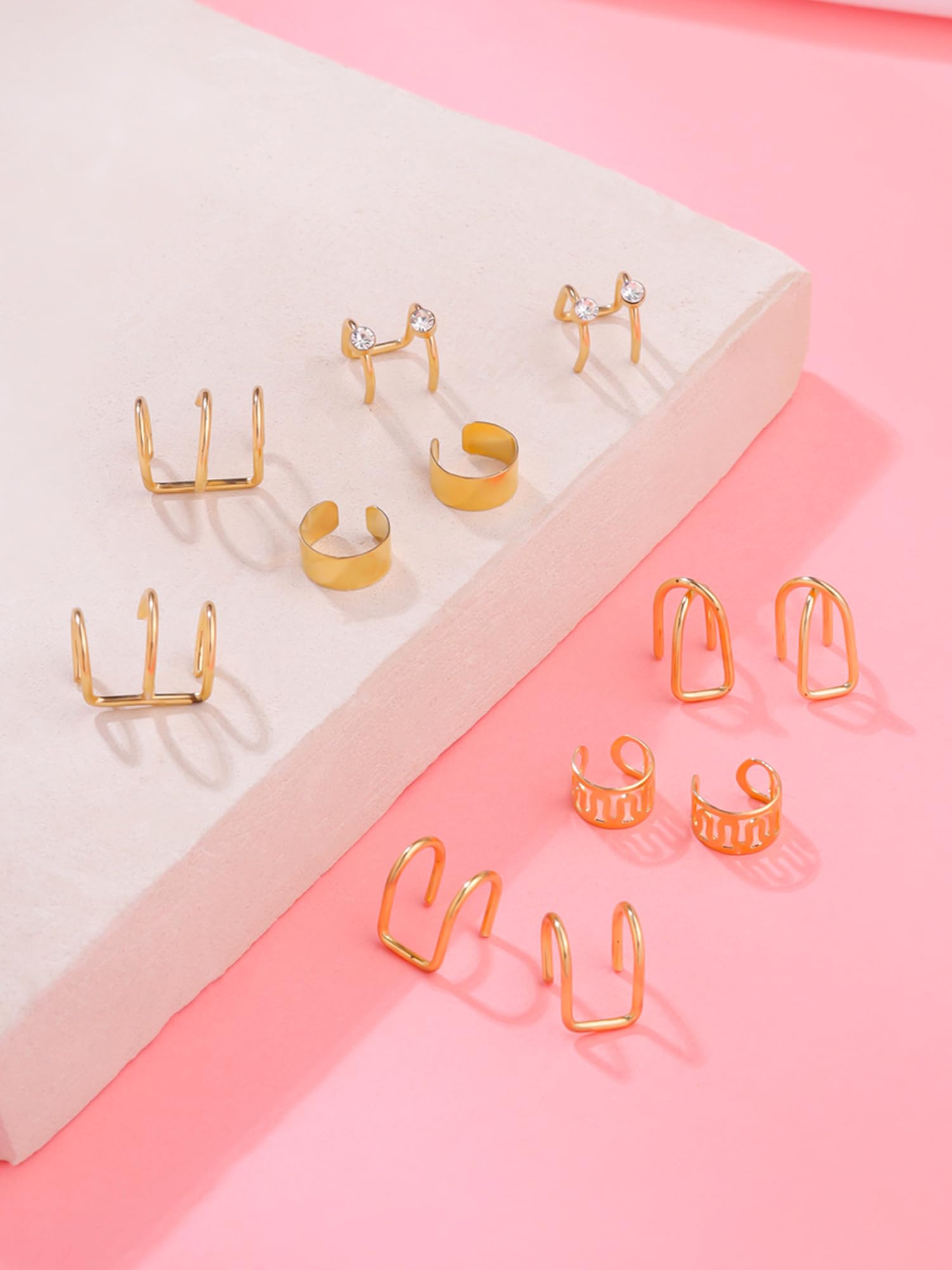 Fashion Silver & Gold Tone Ear Cuffs for Women | Stainless Steel Cartilage Ear Clips Set | Trendy Yellow Chimes Earrings for Girls & Women | Perfect Birthday & Anniversary Gift for Wife, Girlfriend | Everyday Wear, Party & Special Occasions