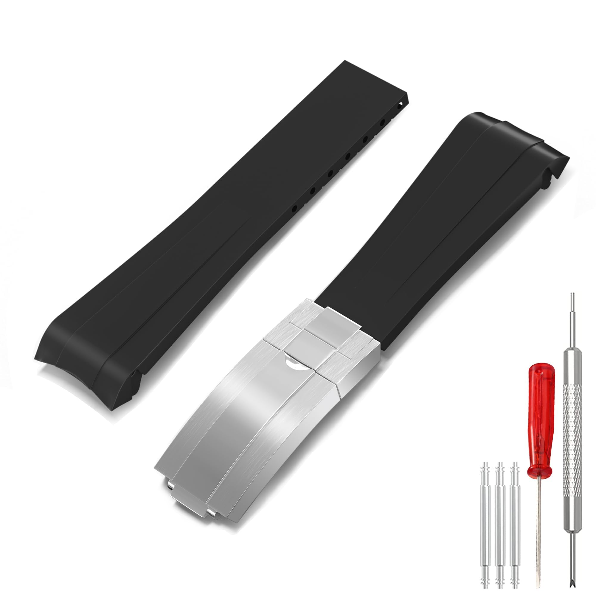 20mm Rubber Watch Band for Rolex - Replacement Curved End Strap for Men & Women - Black, Blue, Green - Perfect for Diving, Swimming & Casual Wear