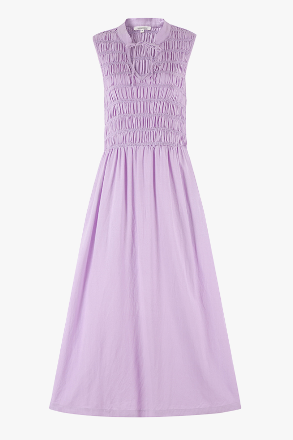 Lilac Sleeveless Split Neck Shirred Midi Dress for Women - Summer Casual Flowy Dress for Beach, Party & Vacation