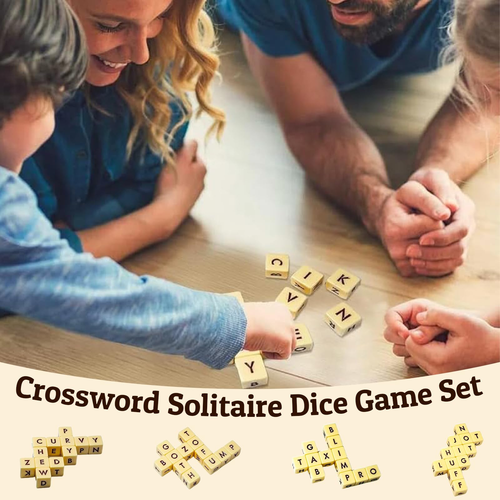 Crossword Solitaire Dice Game Set - 12 Wooden Letter Dice for Word Combination Fun | Perfect for Camping, Travel & Family Game Nights