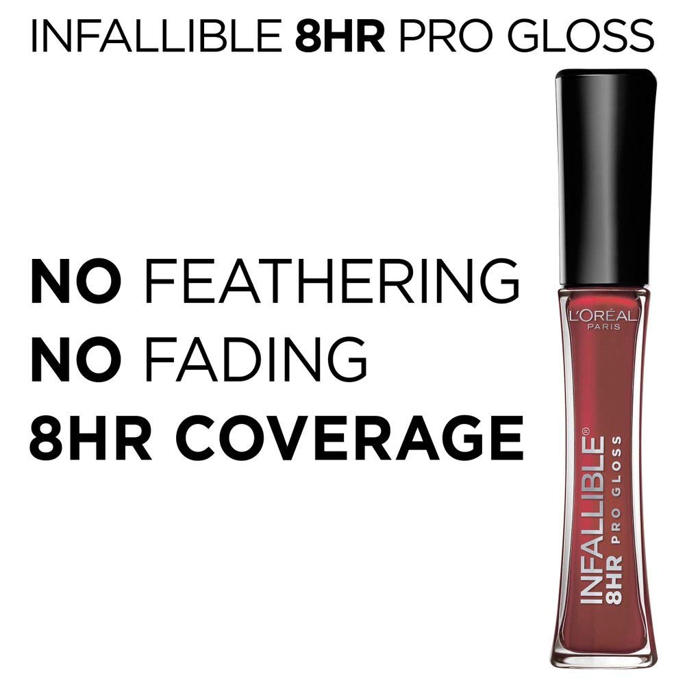 L'Oreal Paris Infallible 8 Hour Hydrating Lip Gloss - Barely Nude (0.21 Fl Oz) | Long-Lasting Moisturizing Lip Shine for Day & Night Wear