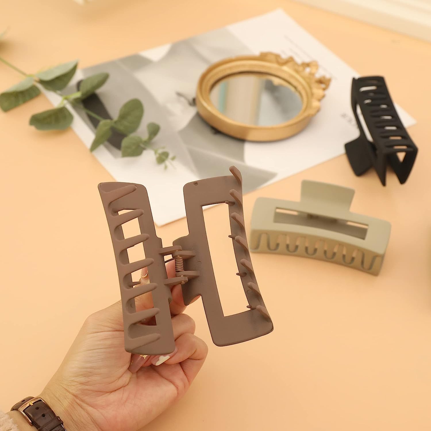 Women's Large Hair Clips - 4 Pack High Elasticity Rectangular Claw Clips for Thin & Thick Hair | Non-Slip Fashion Hair Accessories | Perfect for Work, Gym & Everyday Hairstyles
