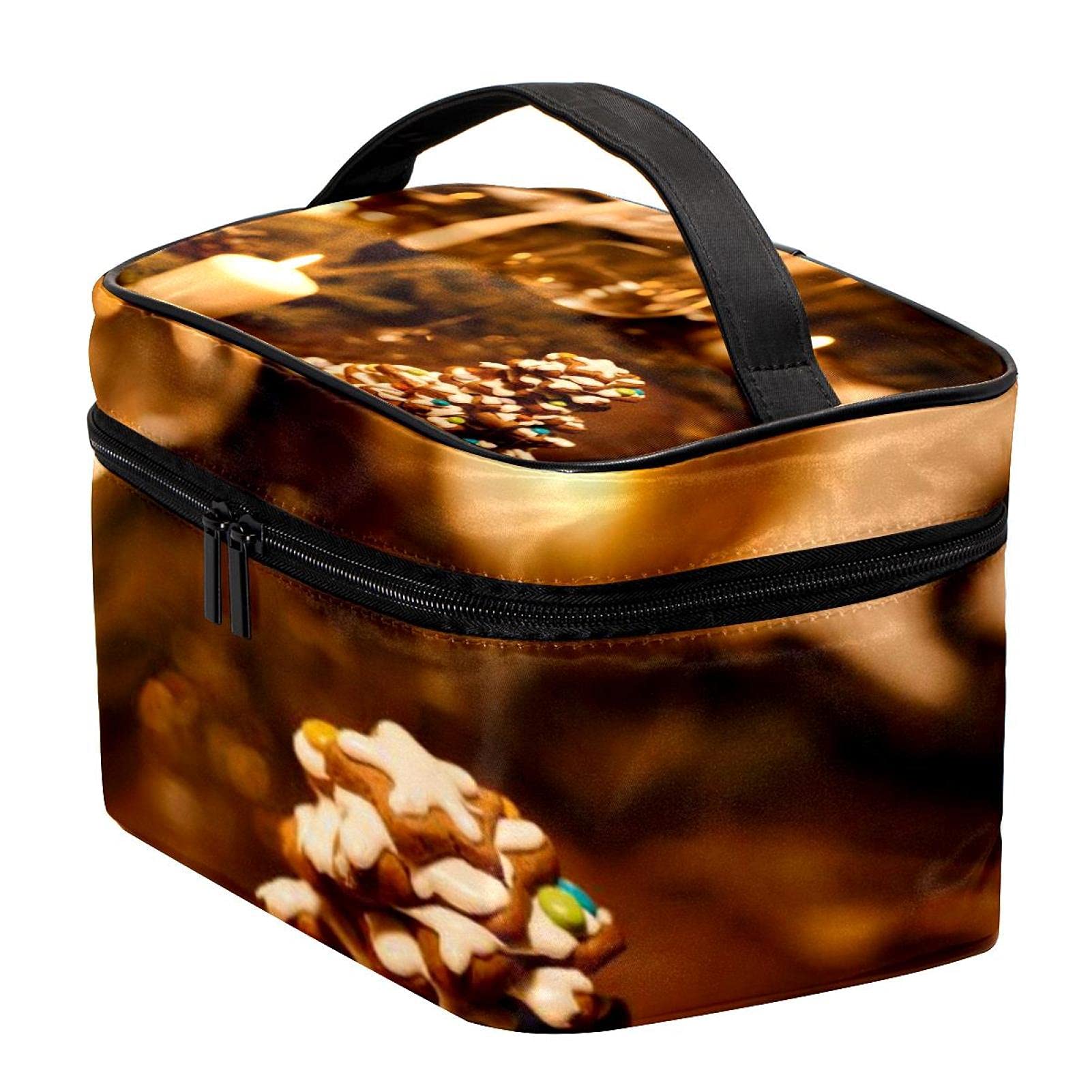 Christmas Gingerbread Scented Candle & Travel Makeup Bag Set for Women - Portable Cosmetic Organizer with Brush Holder, Toiletry Pouch & Jewelry Case - Perfect for Holiday Gifts, Travel Essentials & Daily Beauty Storage