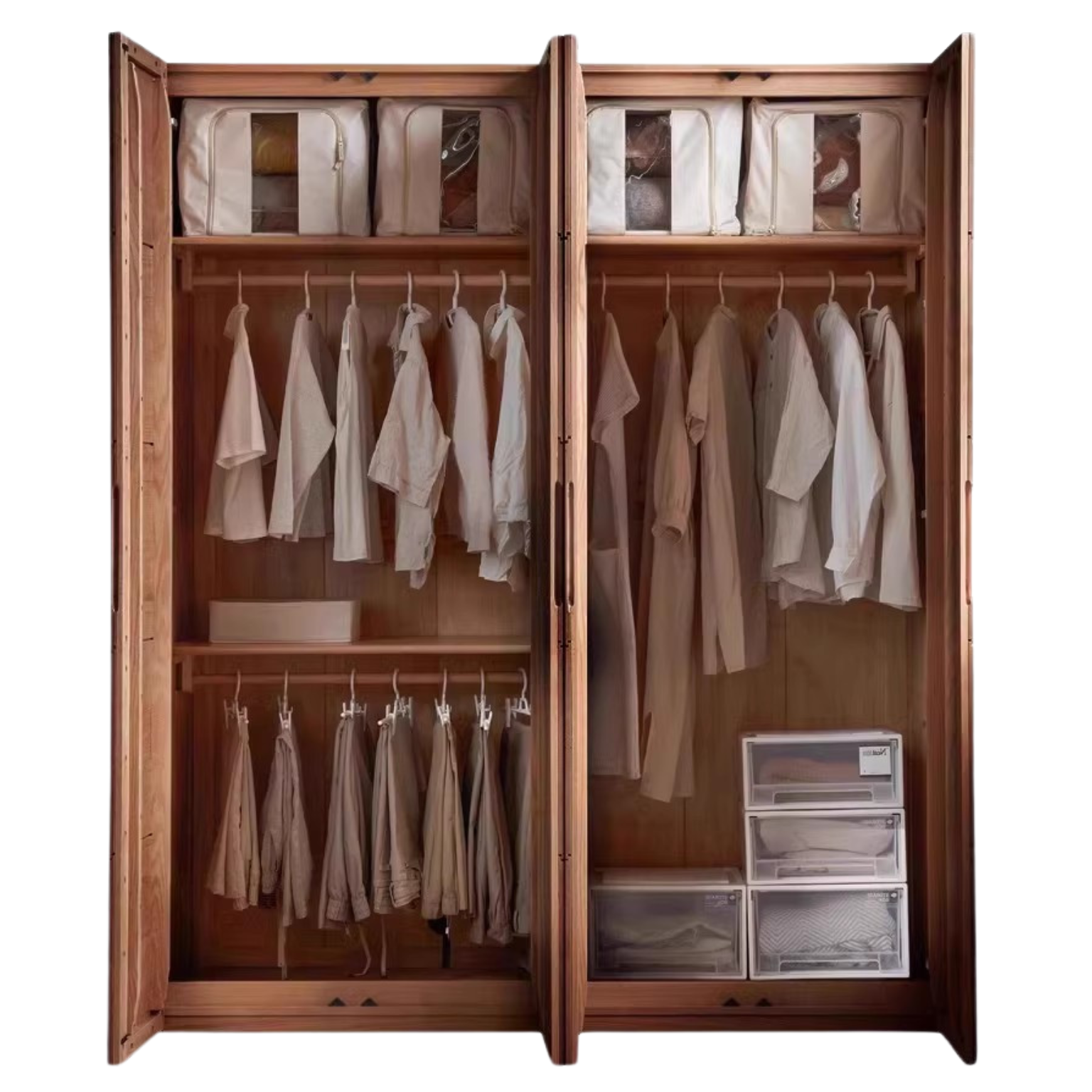 Solid Oak Wood Wardrobe with High Doors - Spacious Storage for Bedroom, Closet & Home Organization