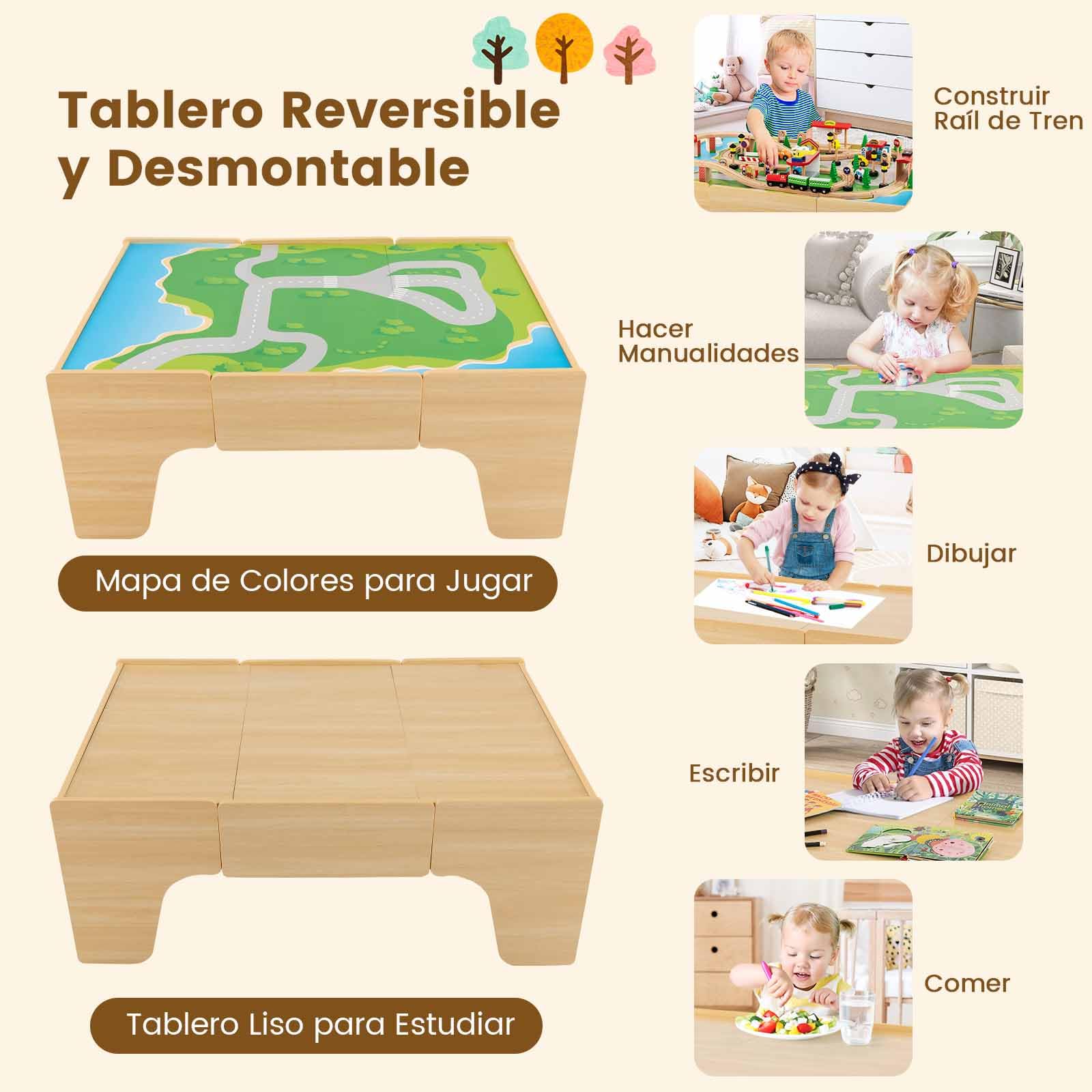 COSTWAY Solid Wood Train Table Set with 84-Piece Track, Storage Drawer & Natural Wooden Train Play Table for Kids Ages 3+ (97x62.5x39.5cm) - Perfect for Preschool Playrooms, Daycare Centers & Toddler Gift Ideas