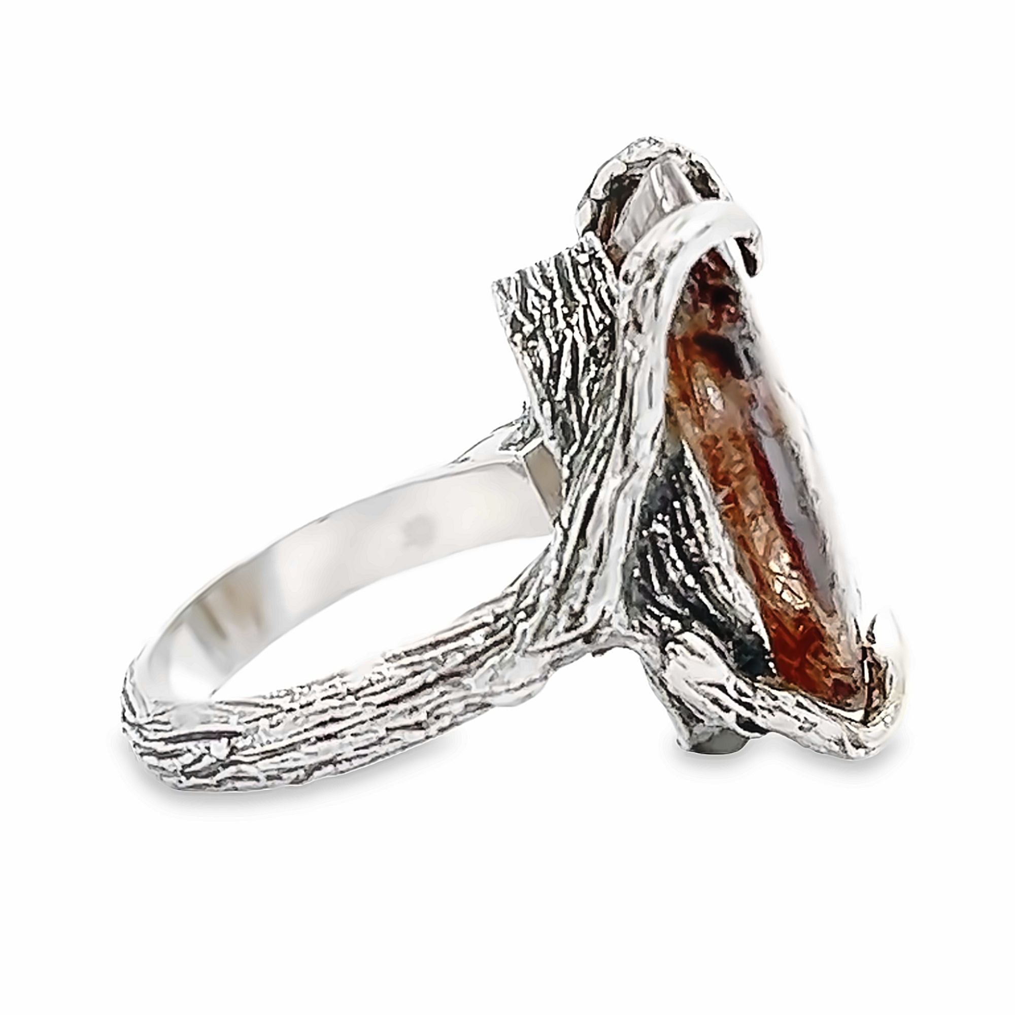 23.5 Carat Bronze Rutilated Quartz Sterling Silver Tree Branch Ring for Women - Elegant Nature-Inspired Jewelry for Weddings, Parties & Everyday Wear