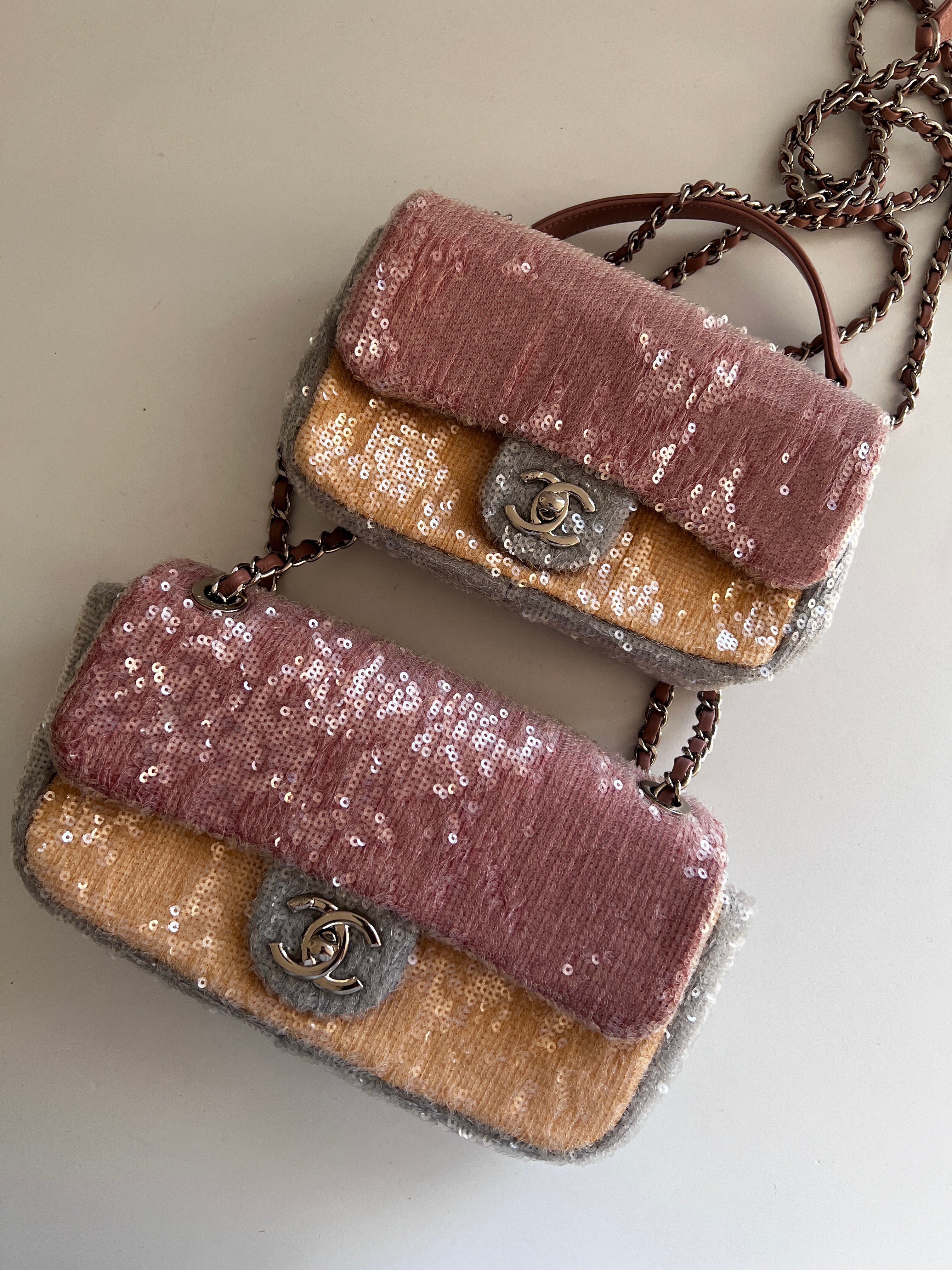 Chanel Small Flap Bag with Waterfall Sequin Design - Elegant Evening Clutch for Parties, Weddings & Special Events