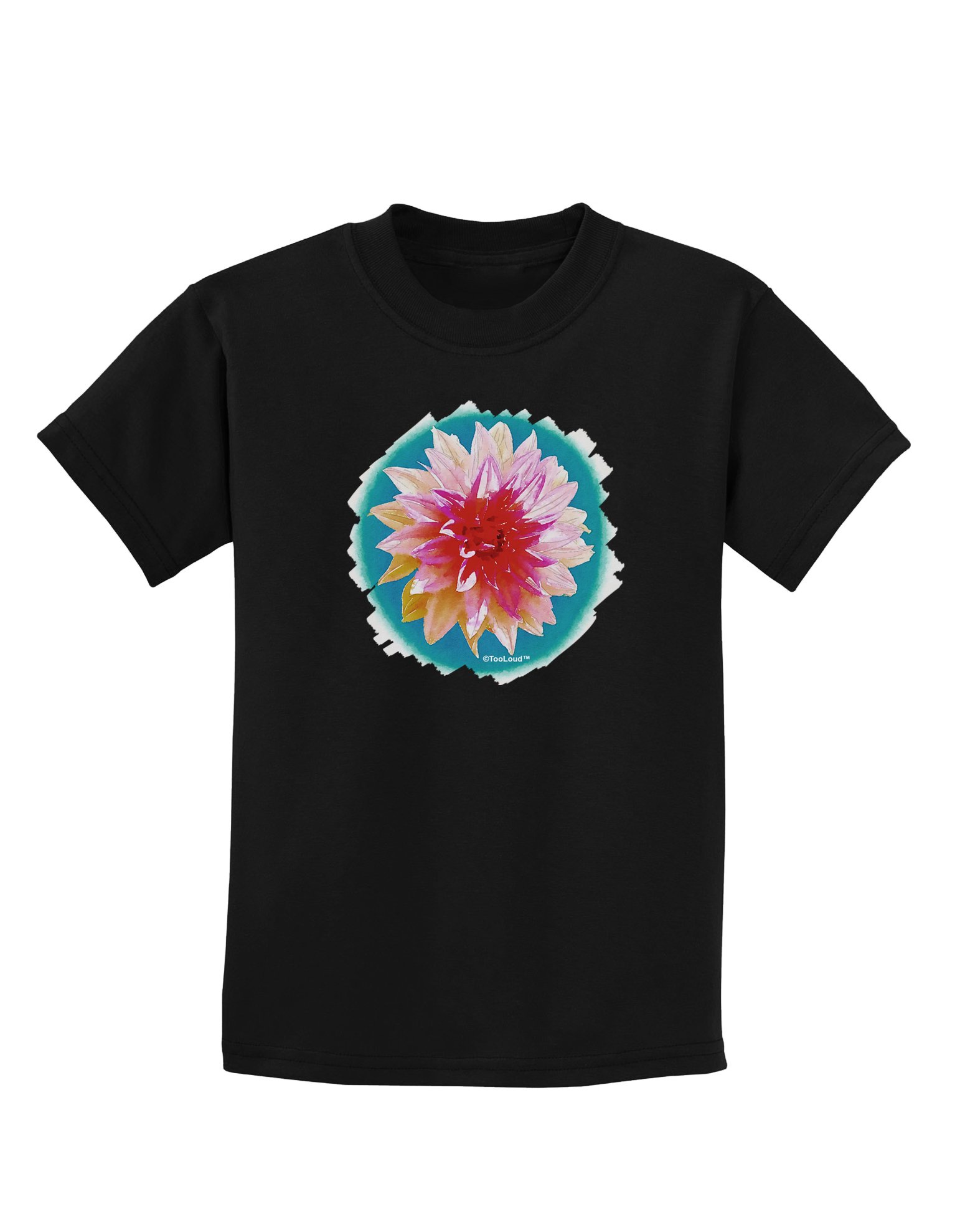 TooLoud Watercolor Flower Kids Dark T-Shirt - Soft Cotton Tee for Boys & Girls - Perfect for School, Playdates & Family Outings