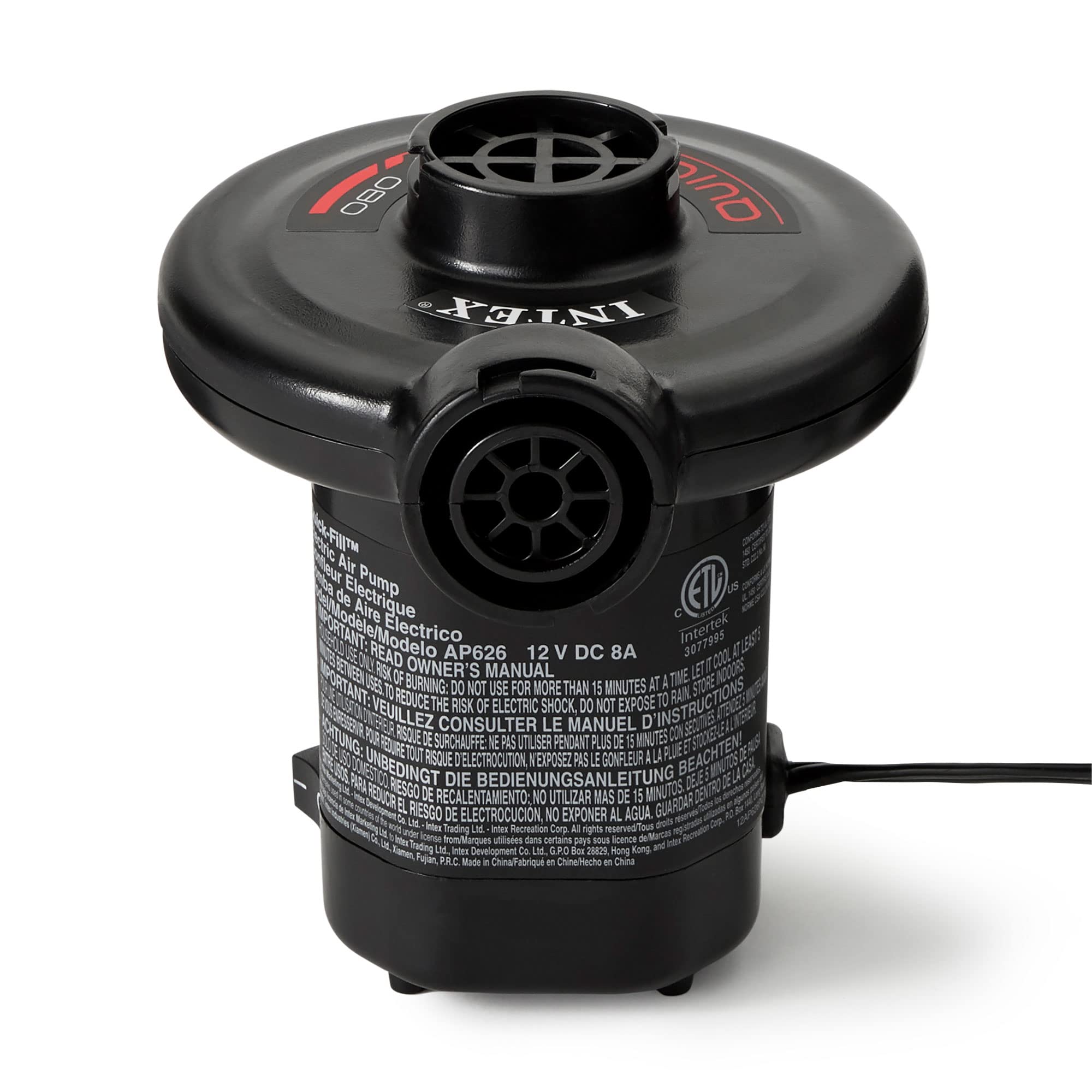 Intex Quick-Fill AC Electric Air Pump 110-120V - High Power 21.2CFM Air Flow for Inflatable Pools, Air Mattresses, Boats & Water Toys - Fast Inflation for Home, Camping & Beach Use