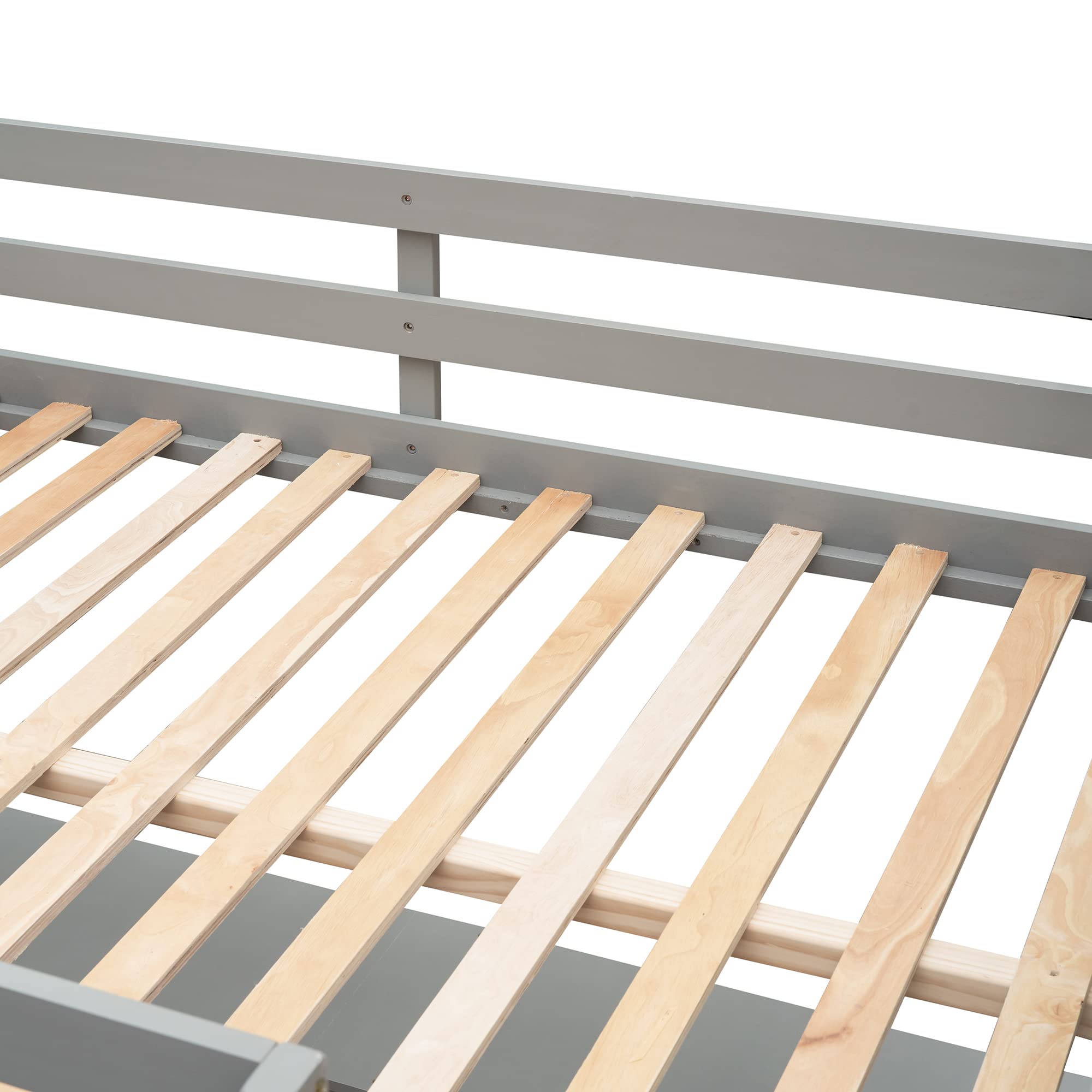 Full Size Loft Bed with Desk & Shelves - Sturdy Wooden Loft Bed with Storage Space - Perfect for Kids, Teens & Adults - Space-Saving Gray Loft Bed for Small Rooms, Dorms & Apartments