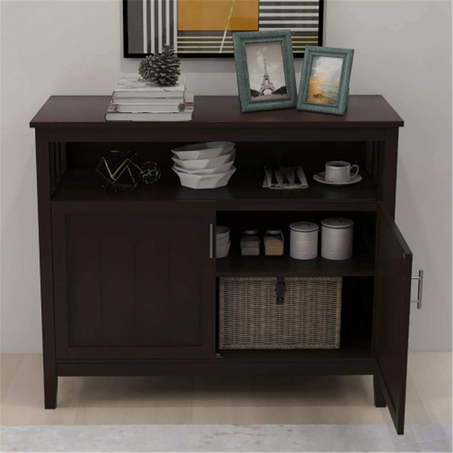Modern Kitchen Cabinet with Storage - Sideboard Buffet Server Cupboard, 2-Door Cabinet Console Table with Shelves | Perfect for Dining Room Storage, Kitchen Organization & Buffet Serving