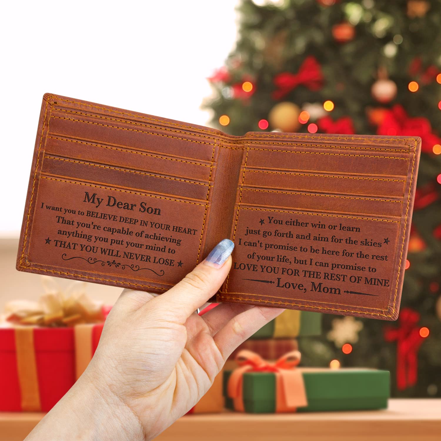Personalized Leather Wallet for Son - Engraved Gift from Mom for Christmas, Birthday & Graduation - Perfect for Everyday Use