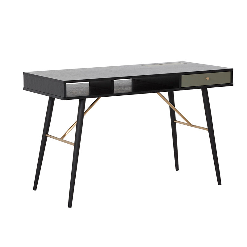 OMARI 46-Inch Study Desk for Home Office - Black & Green Modern Writing Desk with Storage Shelf, Perfect for Small Spaces, Dorm Rooms & Workstations