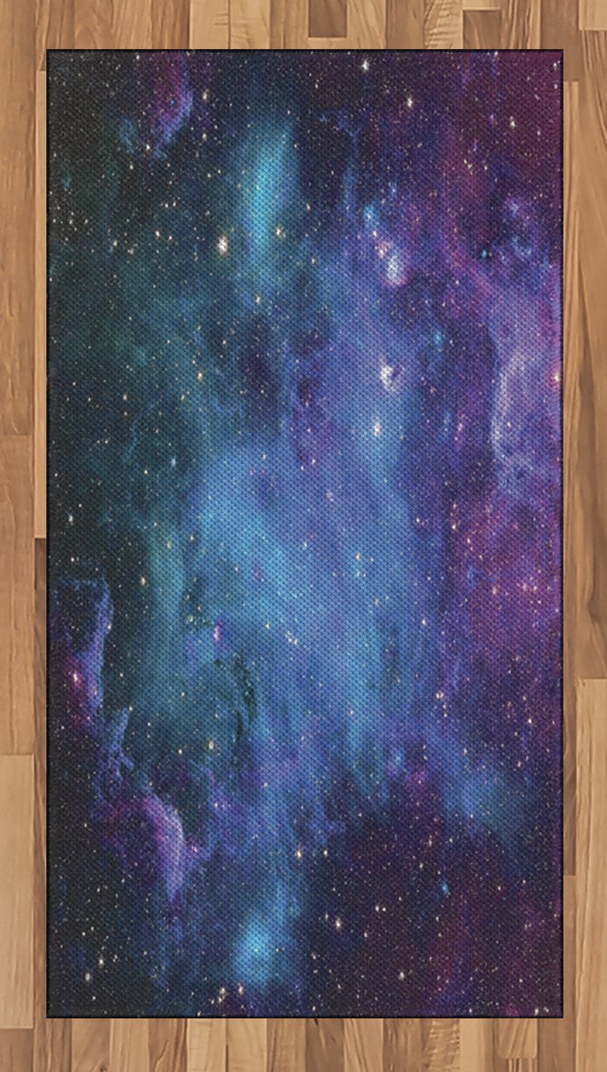 Ambesonne Outer Space Galaxy Rug - Non-Slip Flat Woven Accent Rug with Celestial Stars & Planets Design - 2.6' x 5' Navy Purple Space Themed Rug for Living Room, Bedroom, Dorm - Perfect for Sci-Fi Decor & Astronomy Lovers