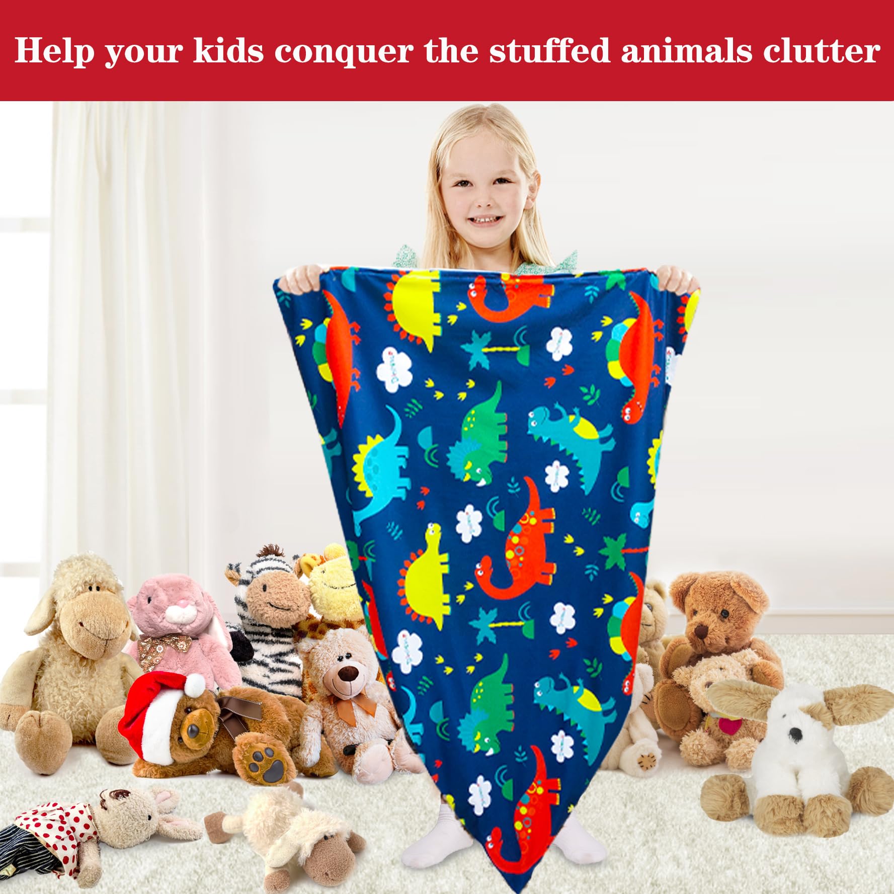 Dinosaur Stuffed Animal Storage Bean Bag Chair Cover for Kids & Adults - 200L/52 Gal Large Capacity Organizer | Perfect for Playrooms, Bedrooms & Dorm Decor
