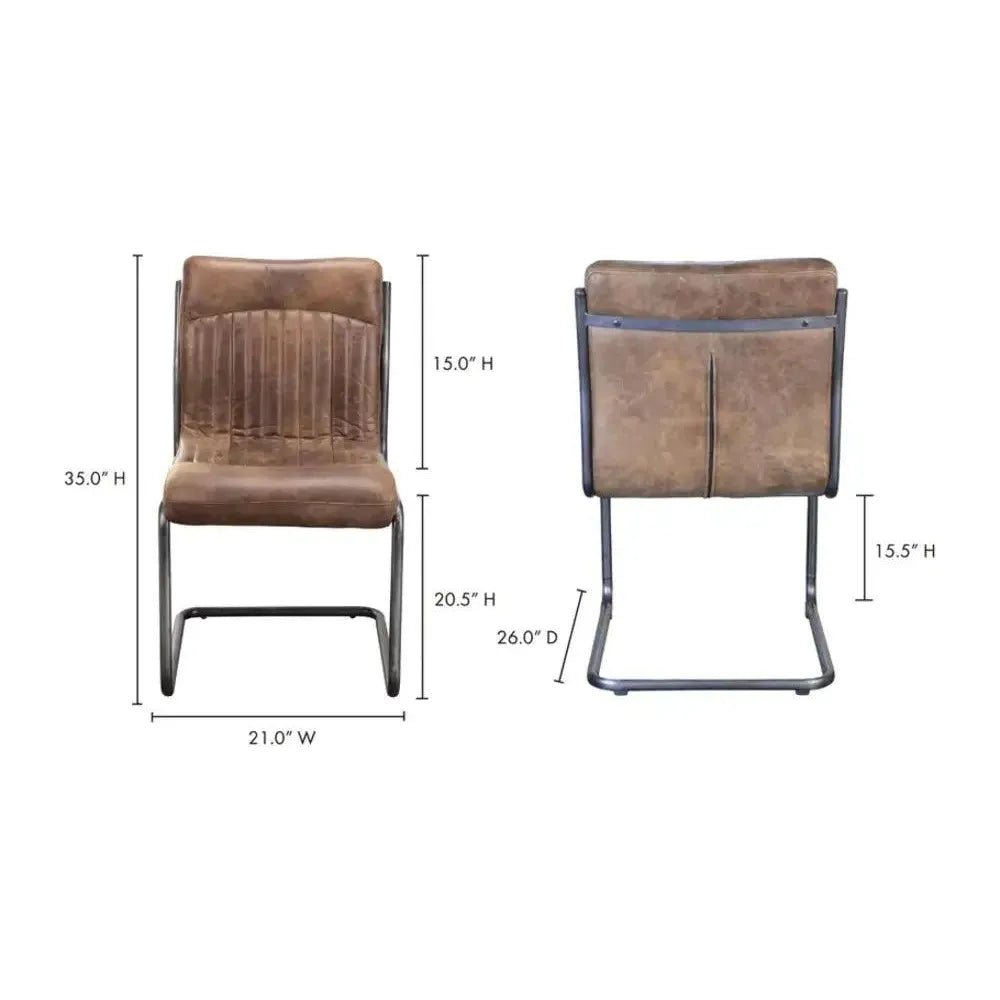 21 Inch Modern Leather Dining Chairs Set of 2 - Brown PU Leather Upholstered Side Chairs for Kitchen, Dining Room, Restaurant & Office (Pair)