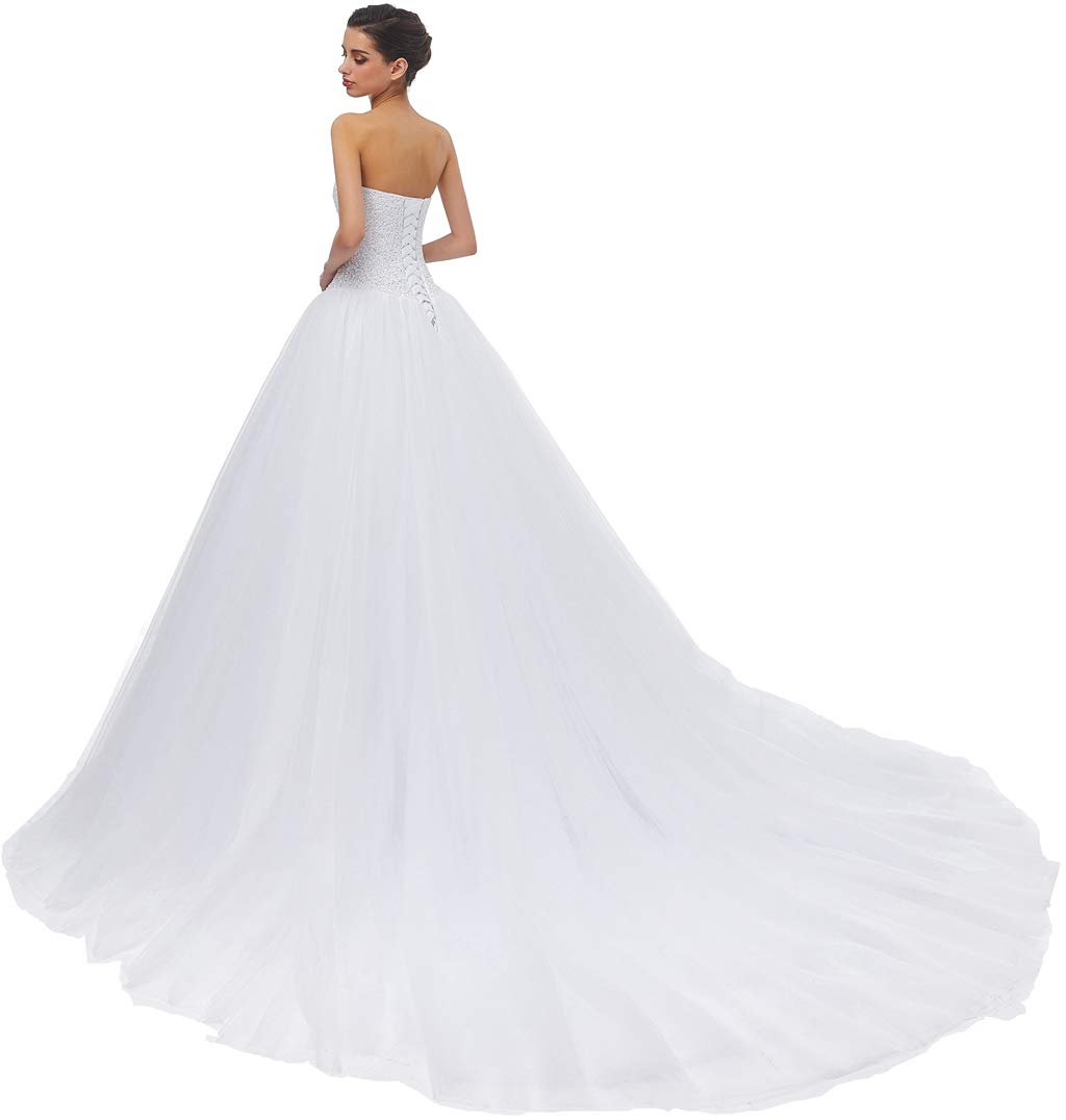 Sweetheart Neckline Tulle A-Line Wedding Dress with Train for Bride – Perfect for Church Ceremonies, Beach Weddings & Formal Receptions