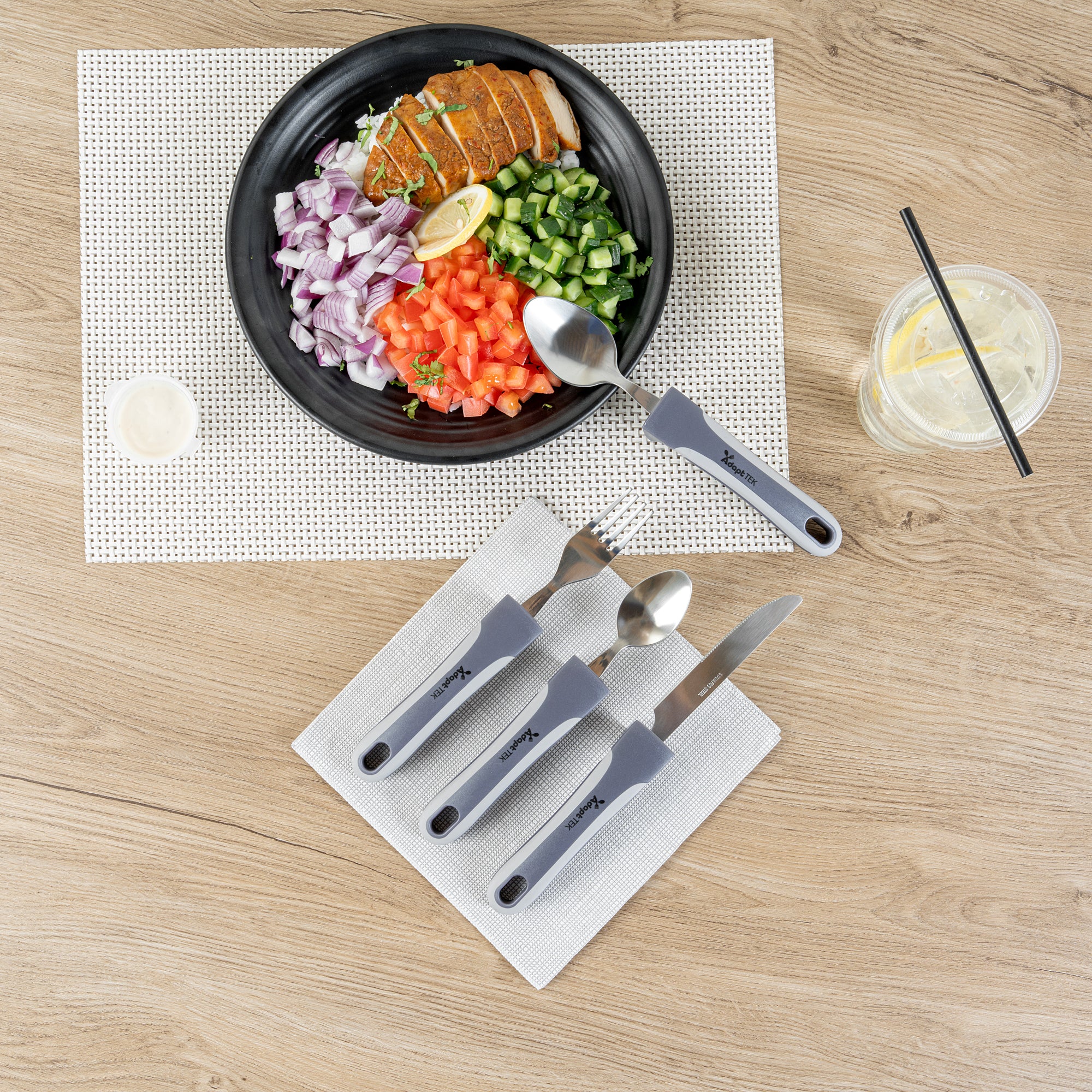 Adaptive Utensil Set - 4 Piece Stainless Steel Silverware with Non-Slip Grips for Seniors & Disabled | Lightweight Ergonomic Eating Aids for Arthritis & Hand Tremors | Perfect for Home Care, Nursing Homes & Travel Use