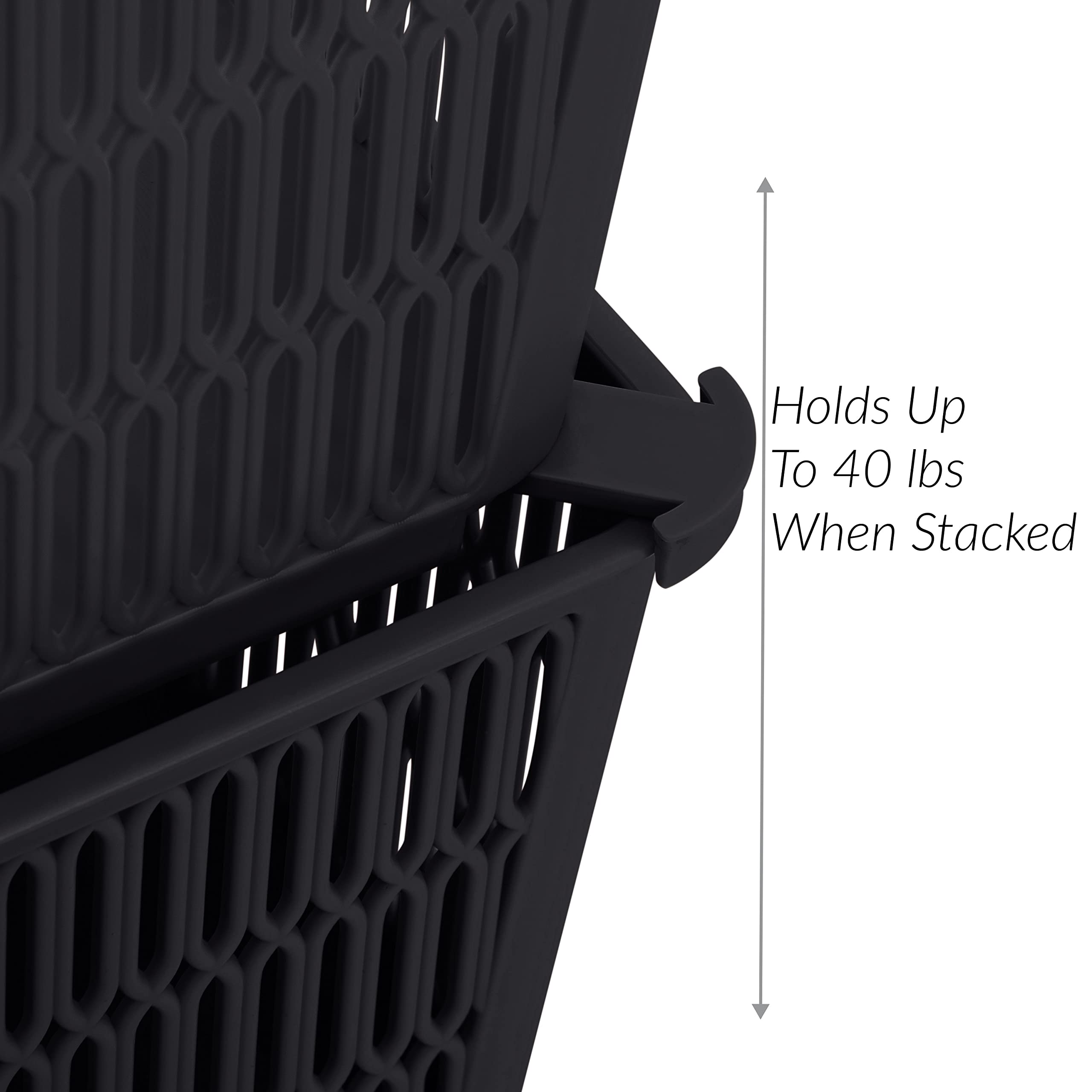 Simplify 2-Pack Large Slide & Stack It Tote Baskets - Versatile Storage & Organization Bins with Stackable Design for Bathroom, Craft Room, Pantry, Playroom & Office - Perfect for Home Organization & Decluttering (Black)