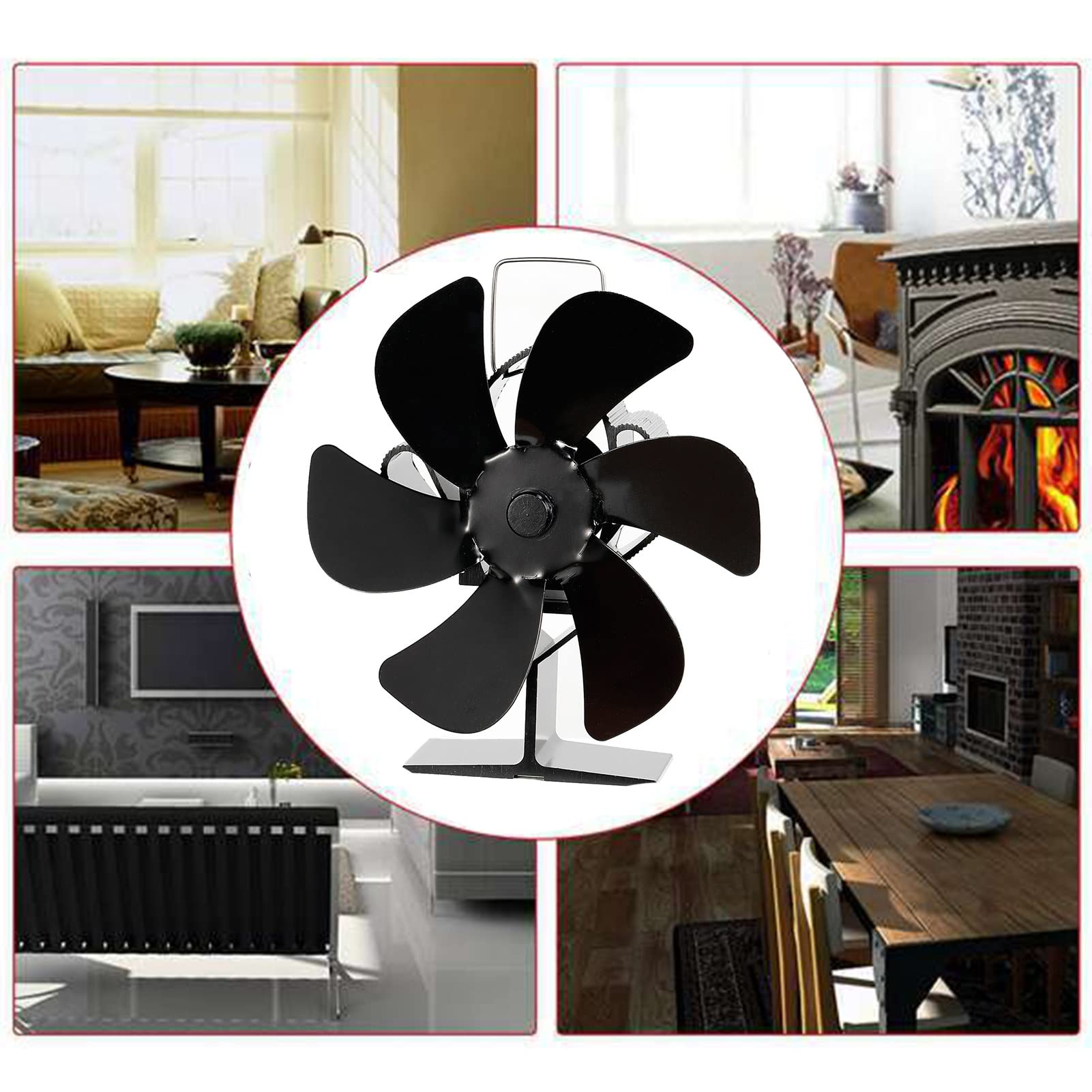 Eco-Friendly Silent Heat Powered Stove Fan - 6-Blade Aluminum Alloy Fireplace Fan for Wood Burning Stove & Log Burner - Perfect for Large Room Heating & Energy Efficiency - Ideal for Cozy Winter Nights & Cabin Heating