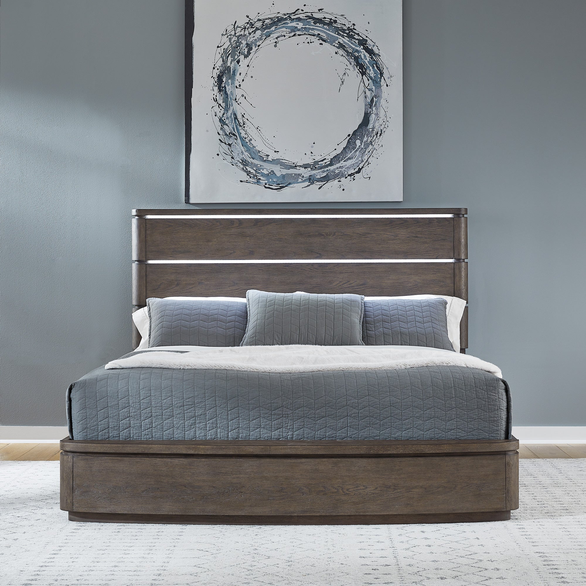 Cascade Falls Panel Bed - Queen Size Wooden Bed Frame with Upholstered Headboard - Perfect for Master Bedroom & Guest Room Decor